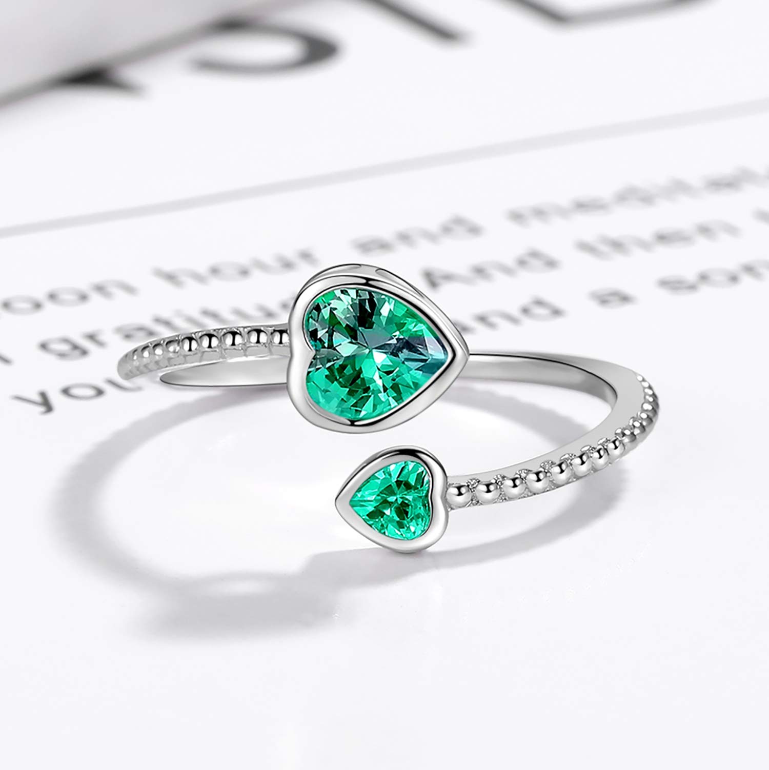 925 Sterling Silver Birthstone Rings for Women - Adjustable Open Heart Constellation Ring, Personalized Month Band Jewelry for Birthday Gifts | Perfect for Everyday Wear, Anniversary & Special Occasions