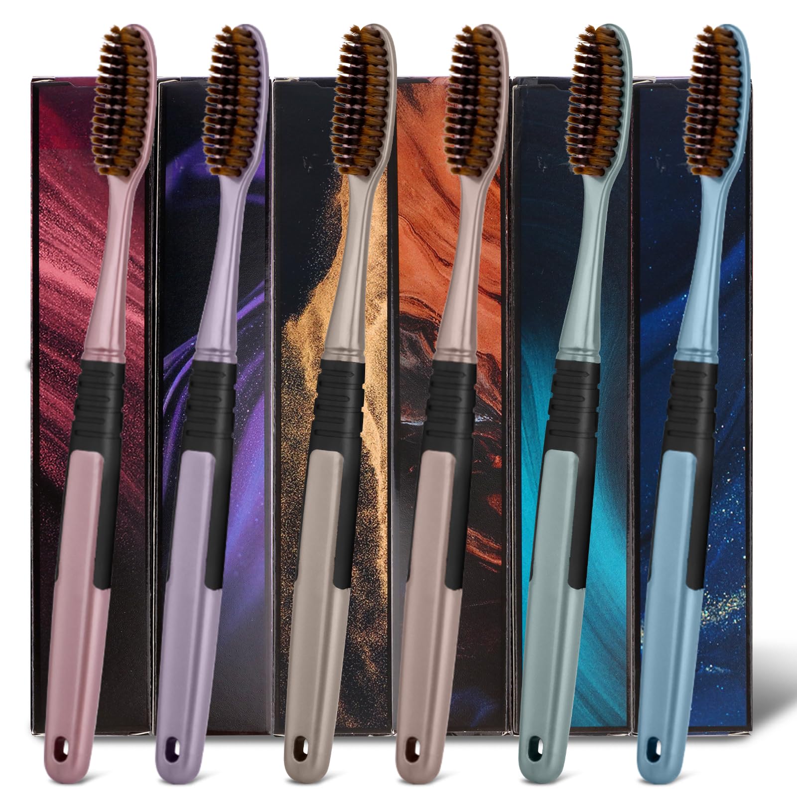 OUMIJE 6-Pack Soft Bristle Toothbrushes for Adults - Medium Soft Large Head Bulk Toothbrushes, Individually Wrapped Travel Dental Care Essentials for Home, Office & Vacation Use