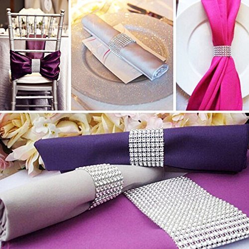 100Pcs Silver Plastic Chair Sash Rings with Diamond Mesh Design - Easy Closure Napkin Rings Holder for Wedding, Party, Birthday & Anniversary Decorations - Perfect for Table Setting, Gift Wrapping and Event Styling