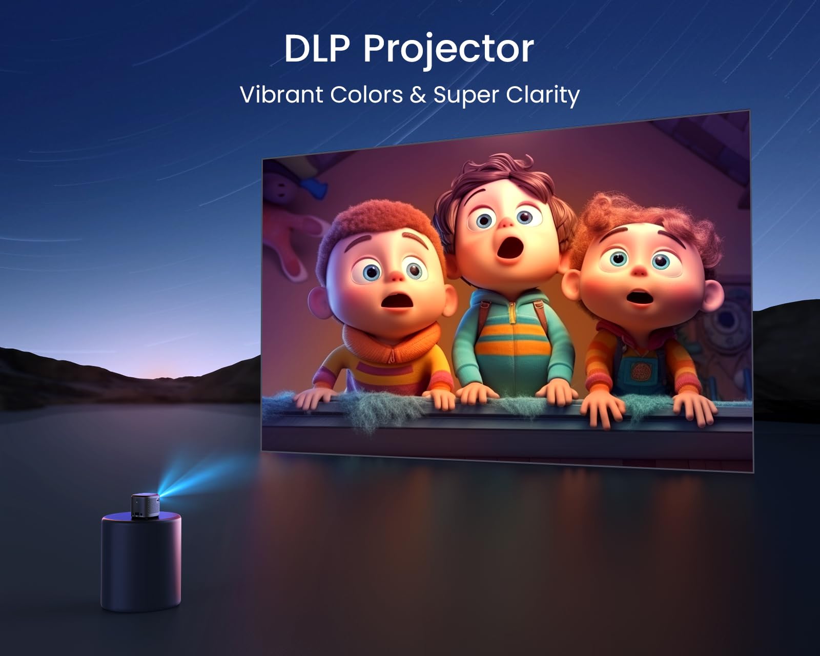 Ultra Short Throw Mini Projector with Android 11.0 - 550ANSI Smart DLP Portable Projector | Auto Keystone, WiFi6 & Bluetooth | Home Theater, Outdoor Camping, Travel Entertainment | Includes Stand