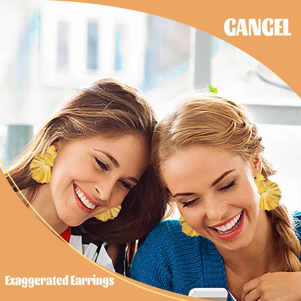 Gangel Gold Exaggerated Statement Earrings - Large Flower Drop Dangle Earrings for Women | Punk Fashion Jewelry for Rave Parties, Concerts & Night Out