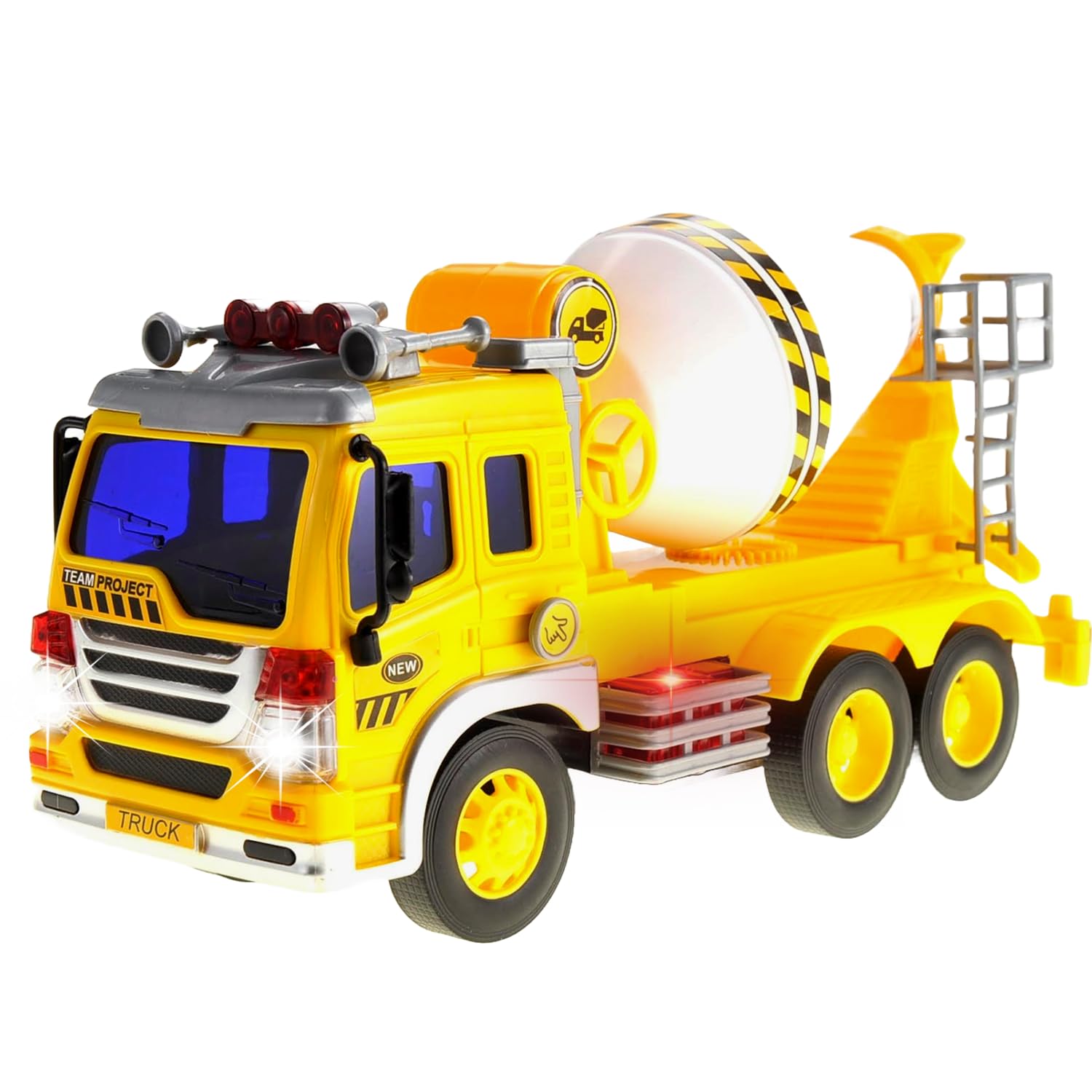 PowerTRC Push & Go Friction Powered Cement Truck Toy with Light & Sound – Realistic Construction Mixer Truck Toy Gift for Kids & Toddlers | Fun Role Play, Construction Site Pretend Play, Birthday Gift Idea