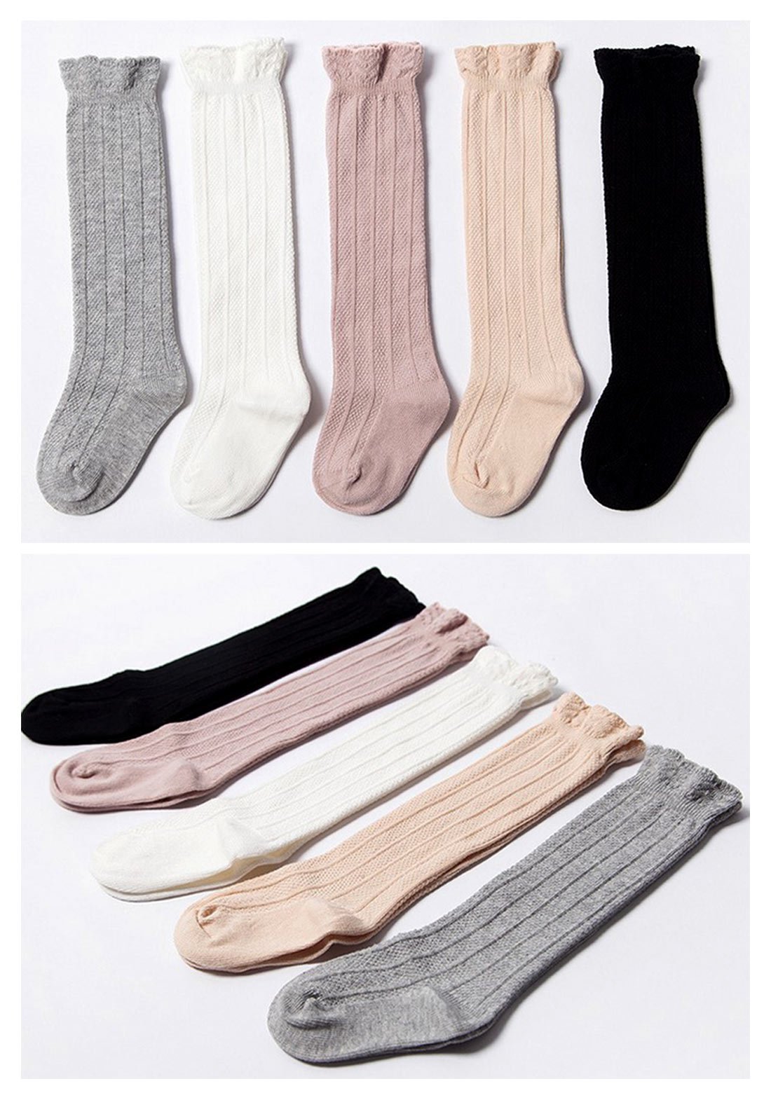 Happy Cherry Knee High Socks for Baby Girls - 3 Pack Cute Long Tube Ruffled Socks with Warm Stockings - Perfect for Winter Outfits, Photoshoots & Special Occasions