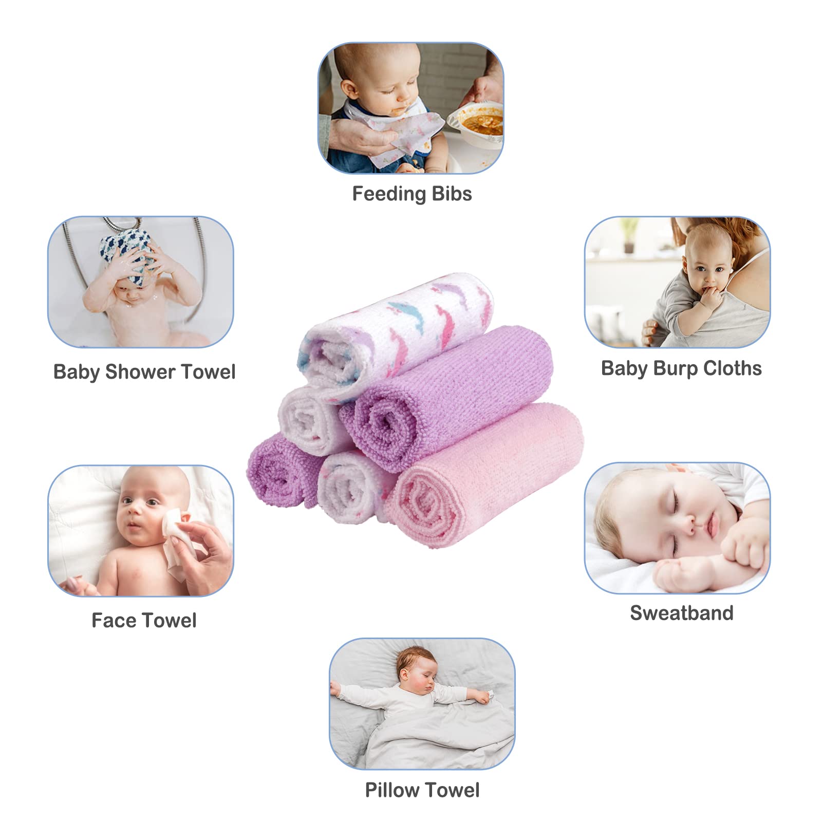 Viviland 24 Pack Ultra Soft Baby Washcloths - Gentle Bath Towels for Newborn & Infant Skin Care - 9x9 Inch Pink Whale Pattern Wash Cloths for Baby Girls & Boys - Perfect for Bath Time, Face Cleaning & Sensitive Skin Care