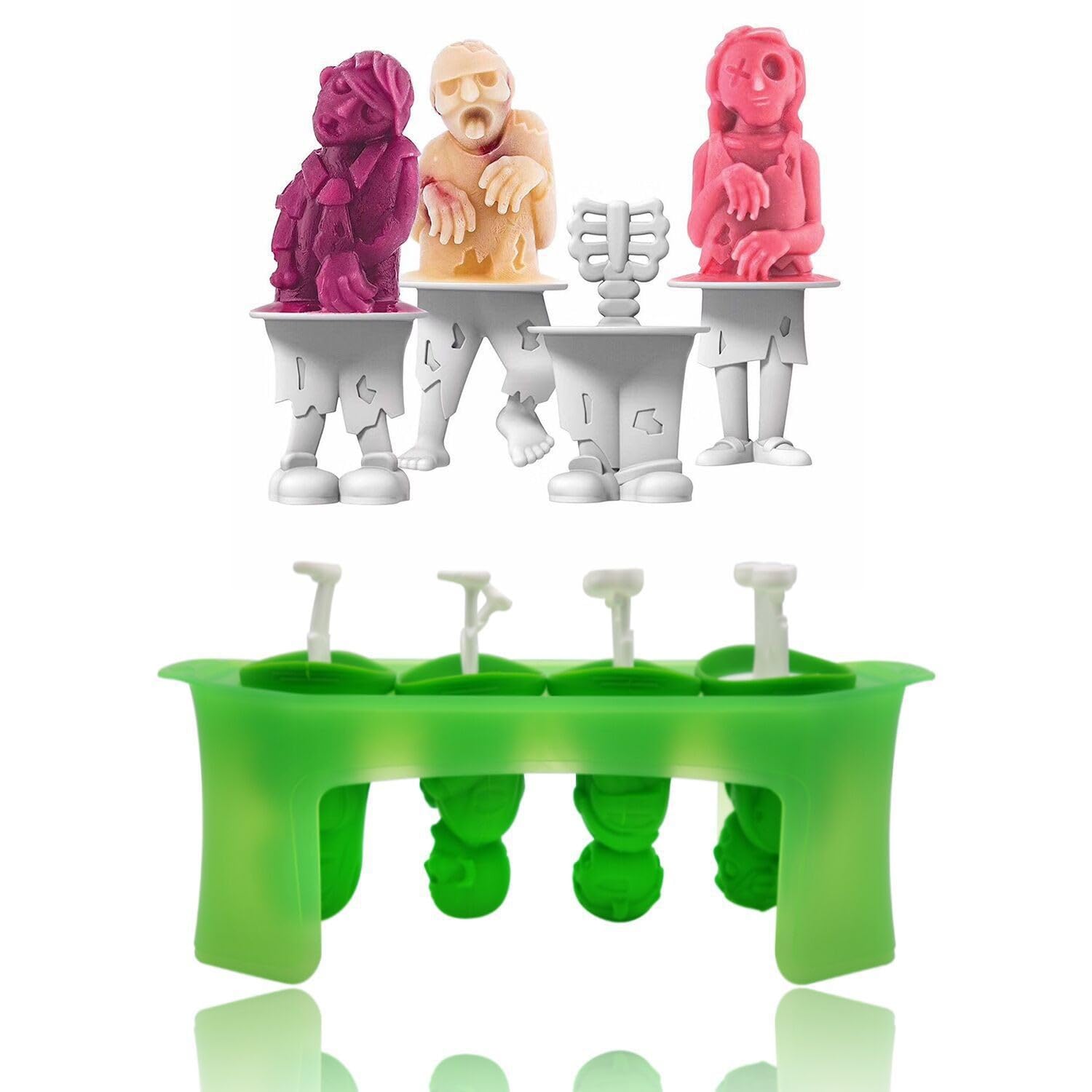 Zombie Popsicle Mold Set - 4 Piece Reusable Silicone Ice Cream Molds for Kids, BPA Free DIY Popsicle Maker with Easy Release - Perfect for Halloween Parties, Summer Treats & Homemade Frozen Desserts