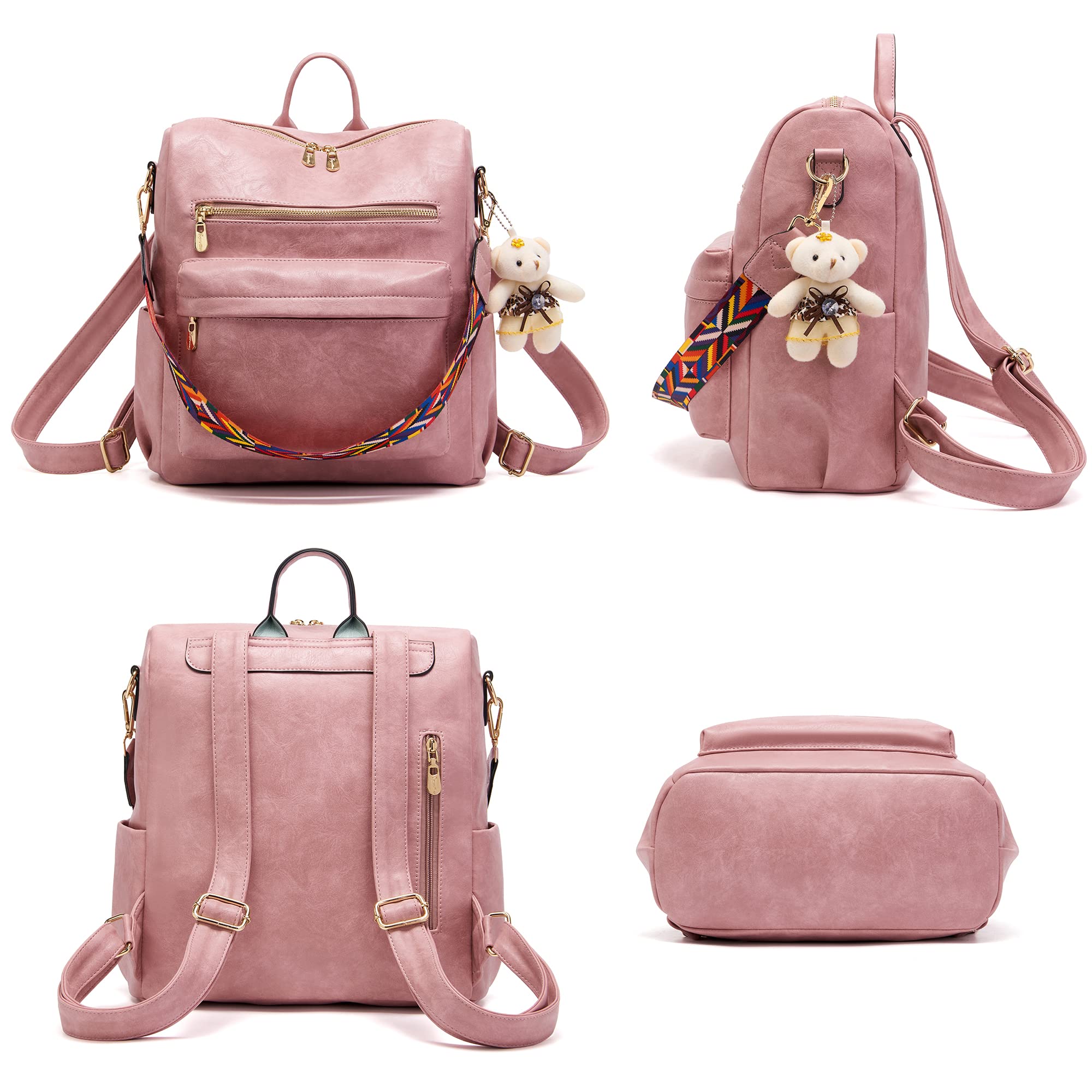 Soperwillton Women's PU Leather Backpack Purse - 2pcs Set for Travel & Daily Use