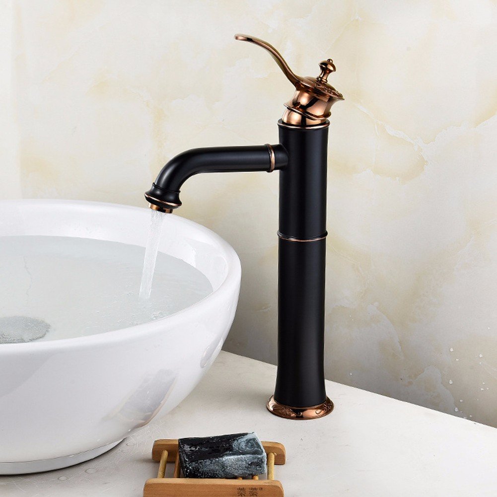 Vintage Copper Bathroom Sink Faucet with Retro Pattern - Single Handle Cold Water Basin Faucet for Bathroom Vanity, Farmhouse & Industrial Style Decor
