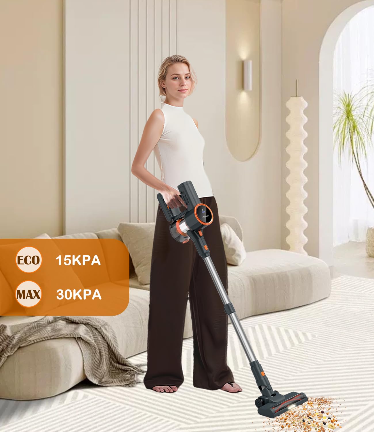 Powerful 30Kpa Cordless Stick Vacuum Cleaner for Home - 6-in-1 Lightweight Design with Removable Battery & 35Min Runtime - Ideal for Hardwood Floors, Carpets & Pet Hair Cleaning - Perfect for Quick Cleanups & Pet Owners