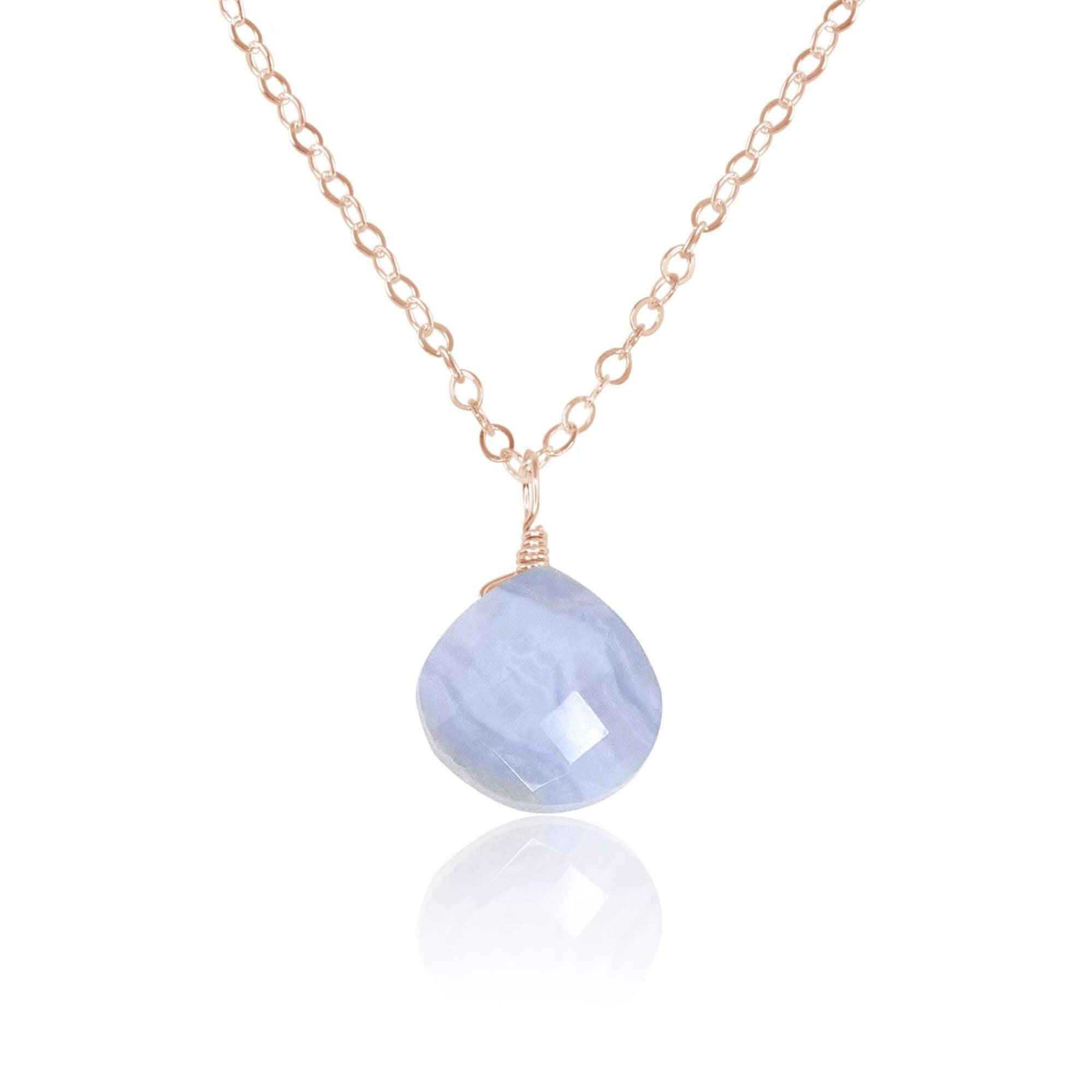 Tiny Blue Lace Agate Teardrop Crystal Pendant Necklace - Elegant Healing Stone Jewelry for Women, Perfect for Meditation, Yoga & Spiritual Gifts