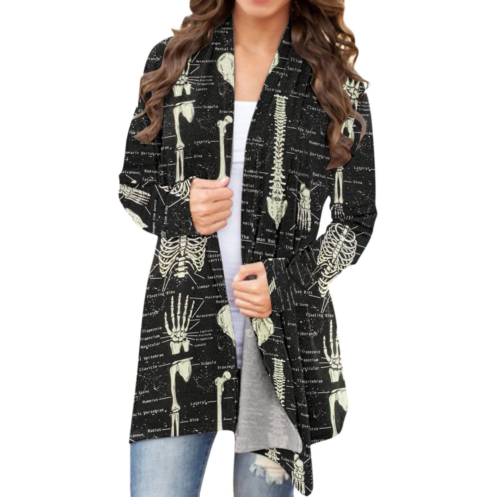 Women's Halloween Cat Pumpkin Print Cardigan - Long Sleeve Open Front Coat, Plus Size Sweater Top for Fall, Cosplay & Cute Outfits