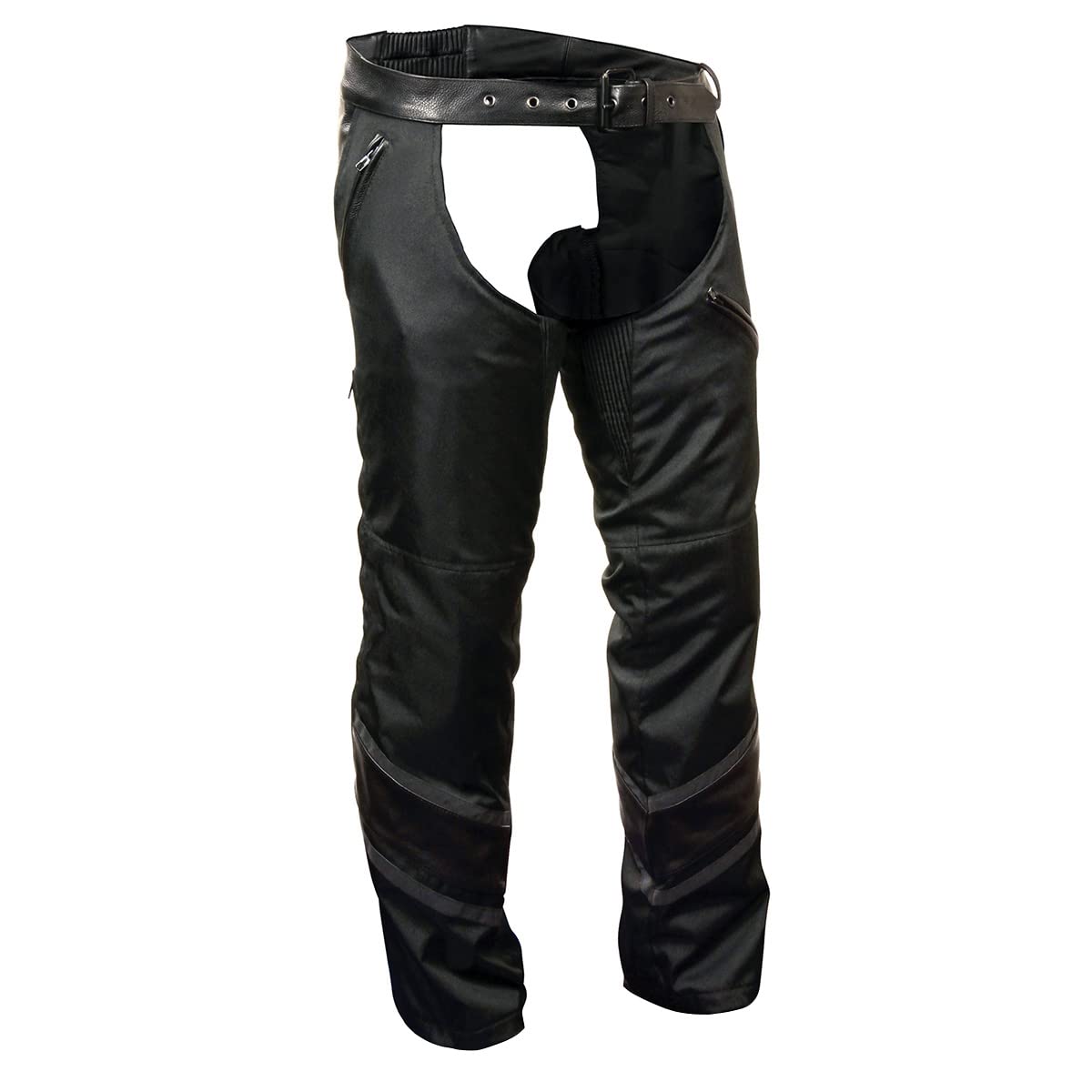 Milwaukee Leather MPM5705 Men's Black Vented Motorcycle Chaps - Breathable Textile with Leather Trim & Removable Snap Liner for Riding Comfort | Perfect for Harley, Cruiser & Adventure Bikes
