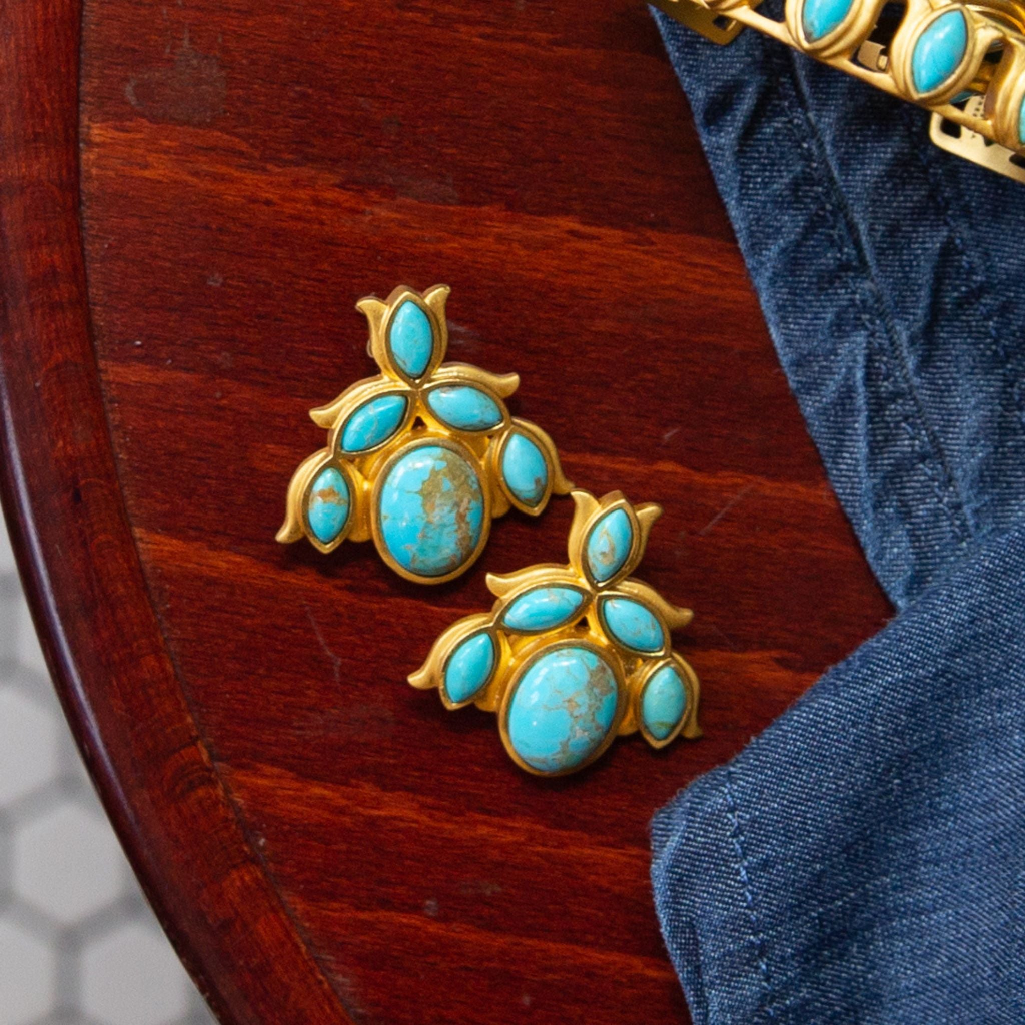 Bluebell Stud Earrings with Turquoise Gemstone – Elegant & Dainty Jewelry for Women | Perfect for Everyday Wear, Parties & Gifts
