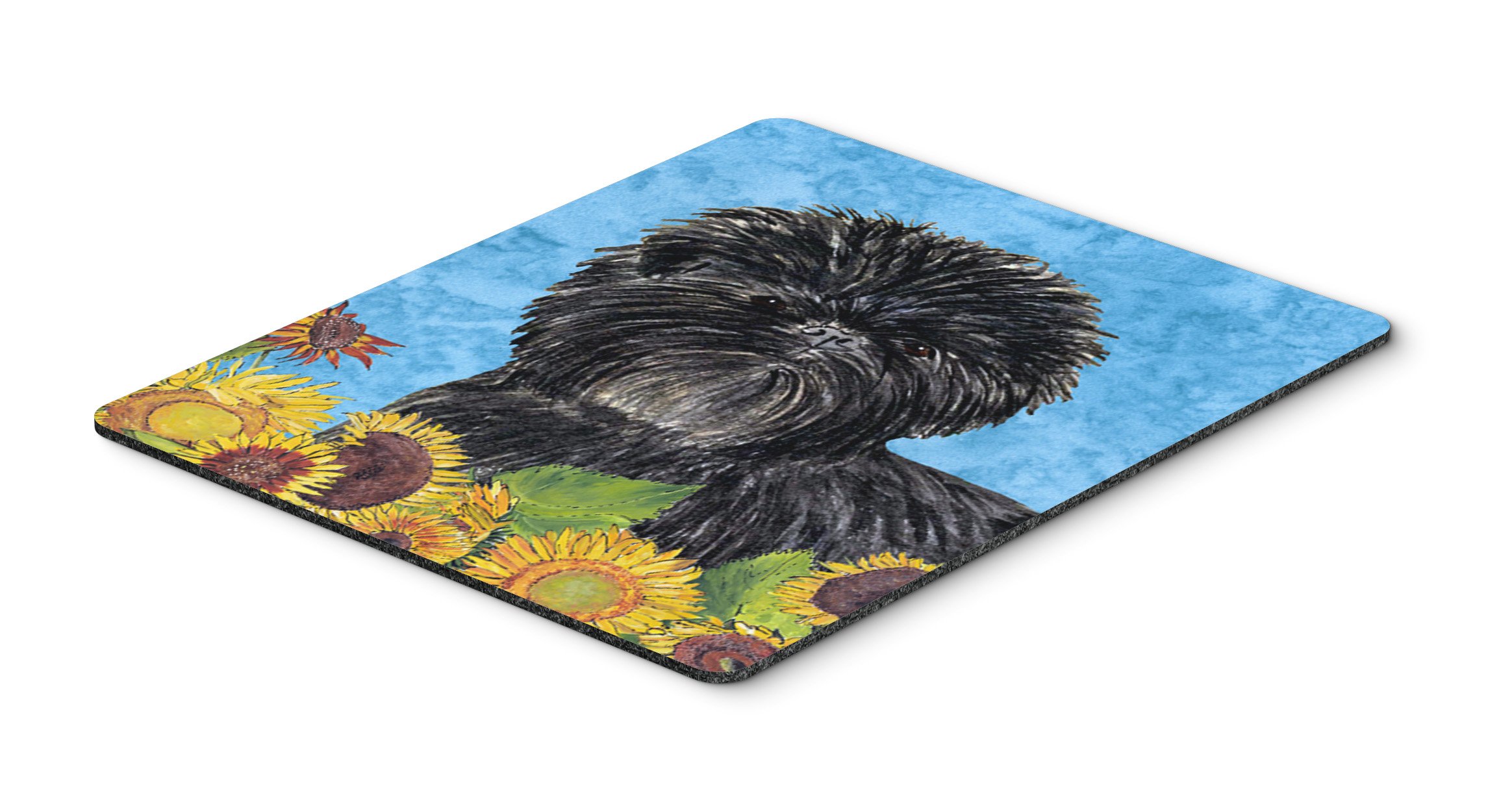 Affenpinscher in Summer Flowers Mouse Pad - Large Washable Non-Slip Desk Mat for Home Office, Gaming & Computer Work - Cute Dog Design Hot Pad & Trivet for Kitchen & Workspace