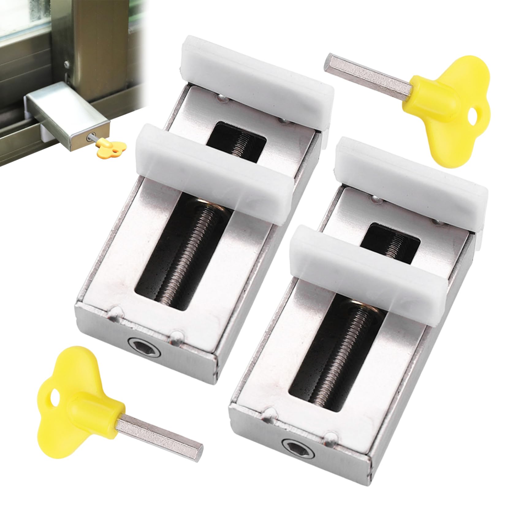2Pcs Adjustable Window Locks for AC Units - Sliding Door & Window Safety Locks, Sturdy Window Restrictor for Enhanced Security (Ideal for Homes, Apartments & Child Safety)