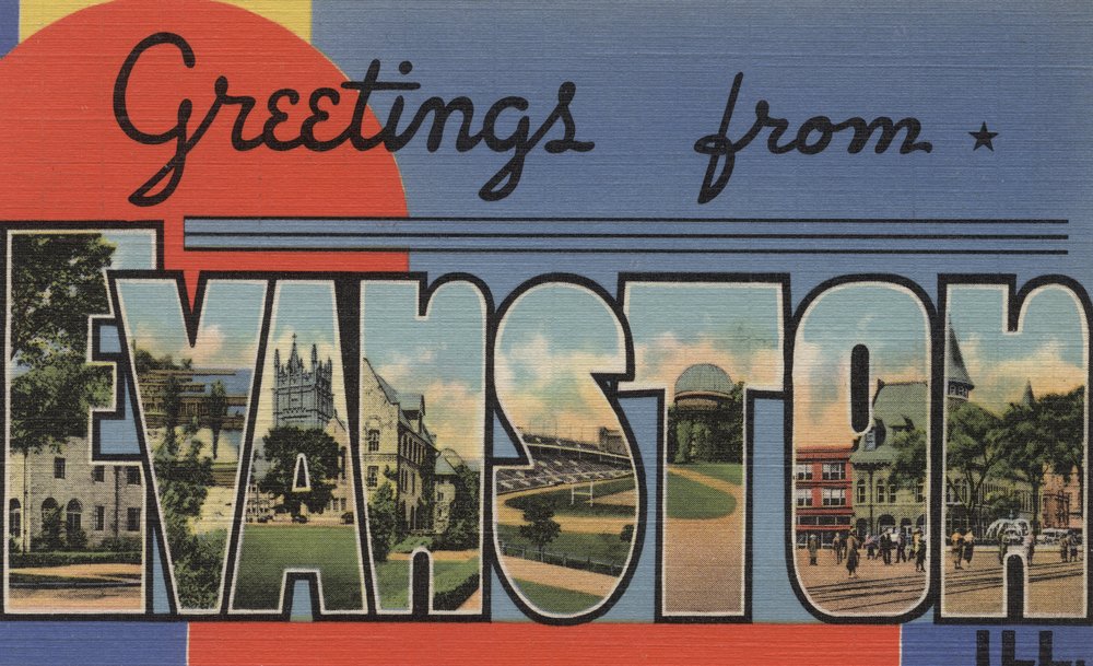 Vintage Halftone Wall Art Poster 12x18 - Evanston Illinois Greetings Print - Retro Home Decor for Living Room, Bedroom & Office
