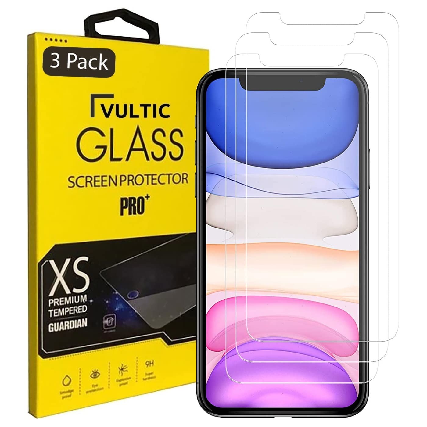Vultic Tempered Glass Screen Protector for iPhone 11 & XR (6.1 Inch) - 3 Pack, Case Friendly, Anti-Scratch, HD Clear - Perfect for Everyday Protection, Gaming, and Work Use