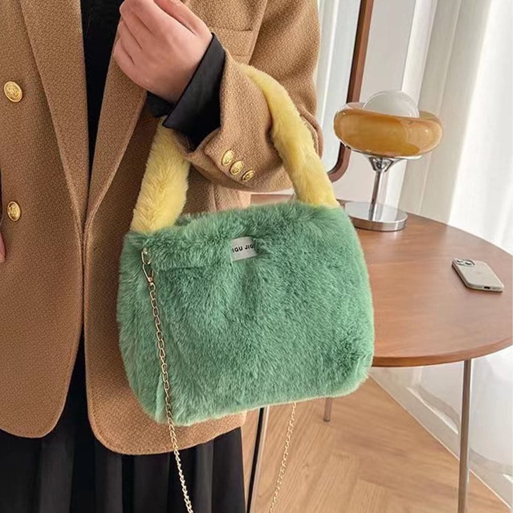 AG Collective Faux Fur Shoulder Crossbody Bag for Women - Fluffy Chain Strap Handbag - Perfect for Casual Outings, Parties, and Winter Fashion Accessories