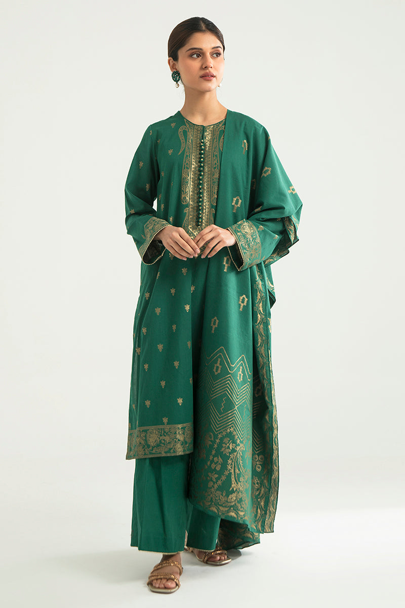 Dusky Radiance 3-Piece Cotton Jacquard Suit Set for Women | Elegant and Comfortable Outfit | Perfect for Office, Parties, and Special Occasions