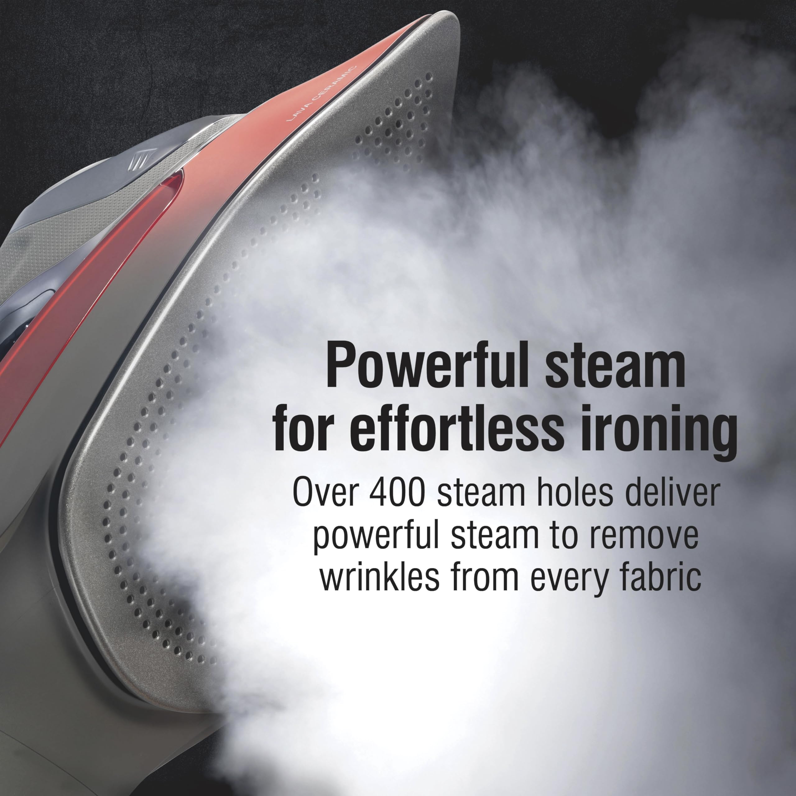 CHI Professional 1700W Steam Iron with Retractable Cord, 3-Way Auto Shutoff & 400+ Steam Holes - Lava Infused Ceramic Soleplate, Adjustable Temperature Control for Perfect Pressing - Ideal for Home, Office & Travel Use (Model 13113, Black)