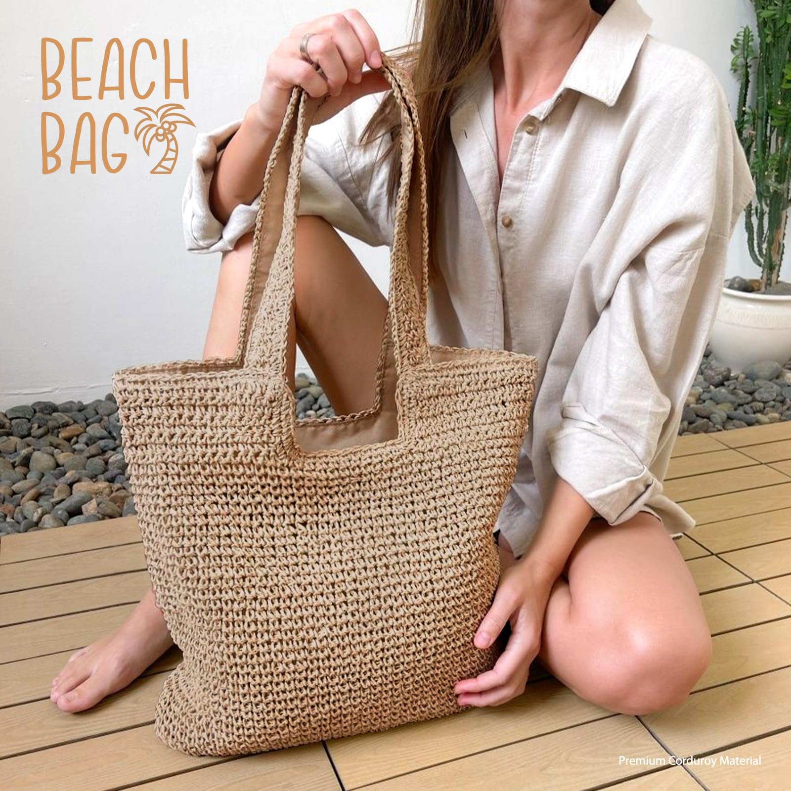 hatisan Straw Beach Bag for Women - Summer Woven Tote Shoulder Handbag - Boho Style Beach Accessory - Perfect for Pool, Vacation & Outdoor Activities