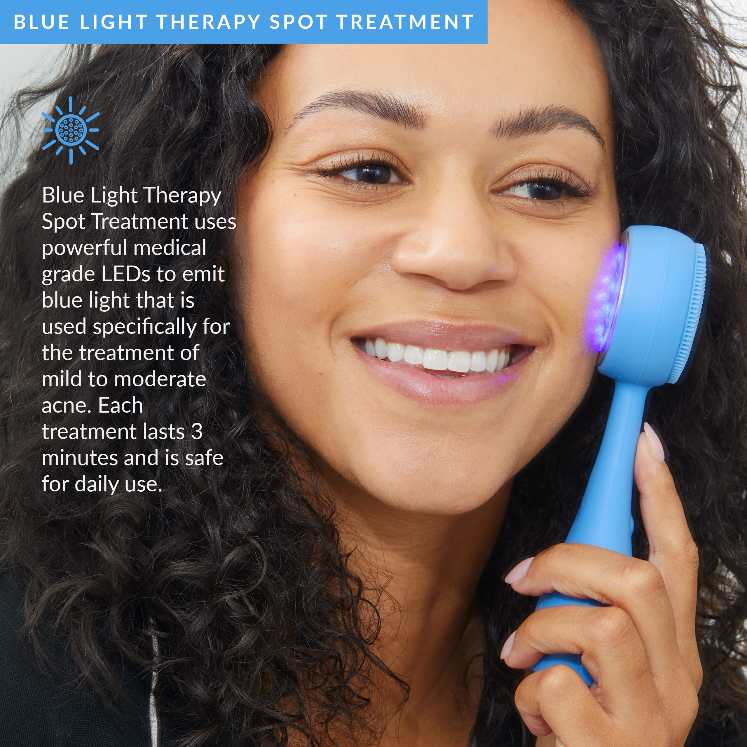 PMD Clean Acne Smart Facial Cleansing Device - Waterproof Silicone Brush with Blue Light Therapy for Acne Treatment | SonicGlow Vibration Technology to Clear Pores, Blackheads & Blemishes | Perfect for Daily Skincare Routine & Travel-Friendly Beauty Device