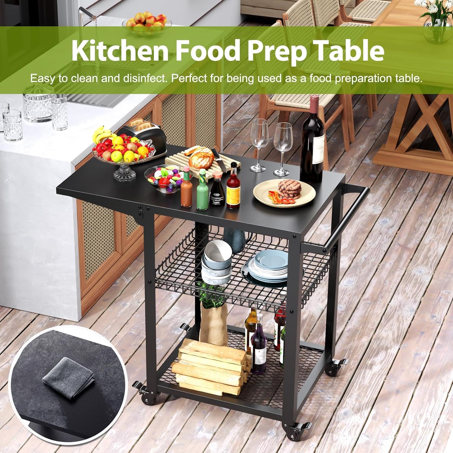 **Portable 3-Tier Stainless Steel Pizza Oven Cart - Outdoor BBQ Grill Table with Wheels, Commercial Kitchen Prep Trolley & Dining Workstation for Backyard, Patio, and Catering Events**
