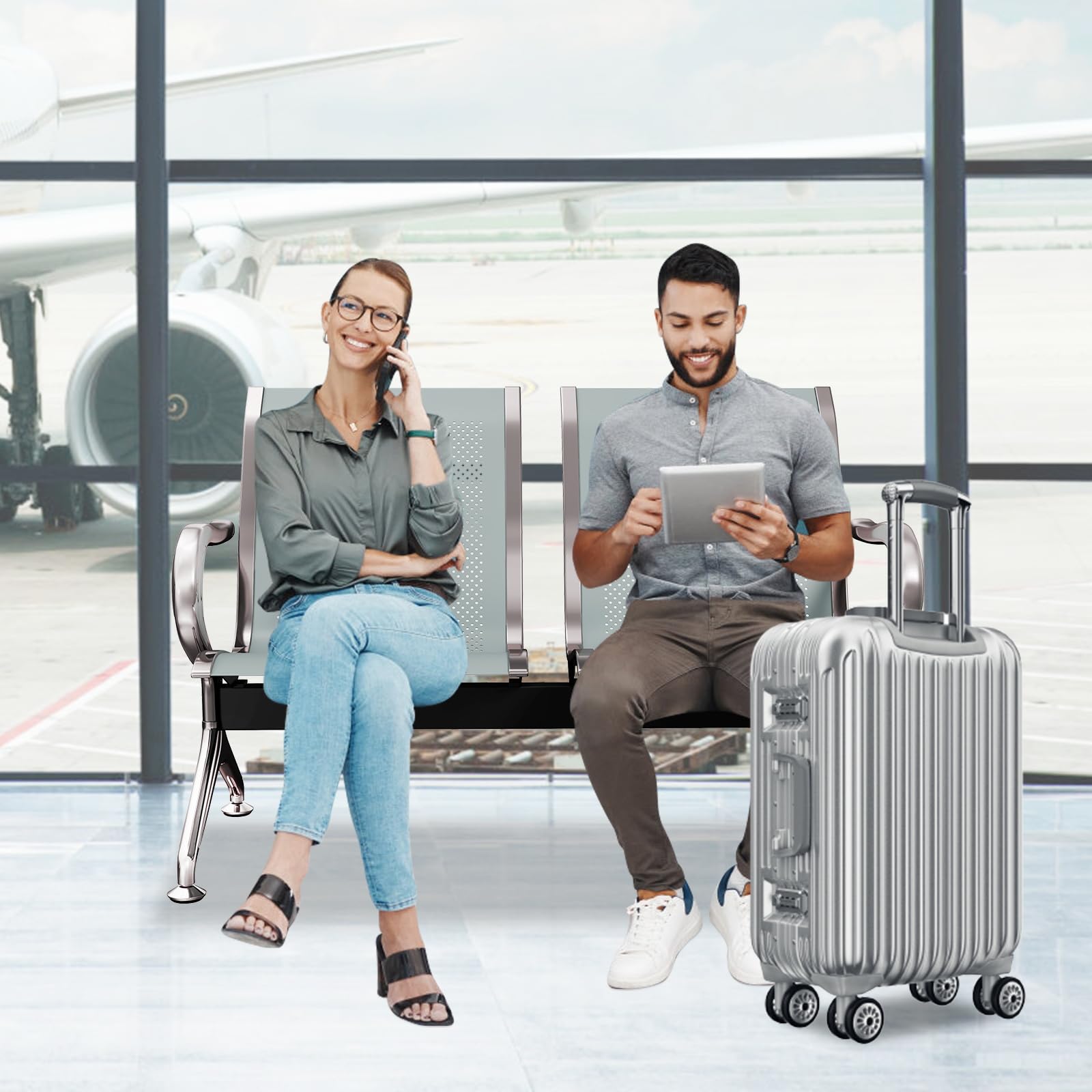 kinbor 2-Seat Waiting Room Chairs - Office Guest Reception Bench for Airport, Clinic & Bank | Comfortable Seating Solution for Lobbies & Waiting Areas