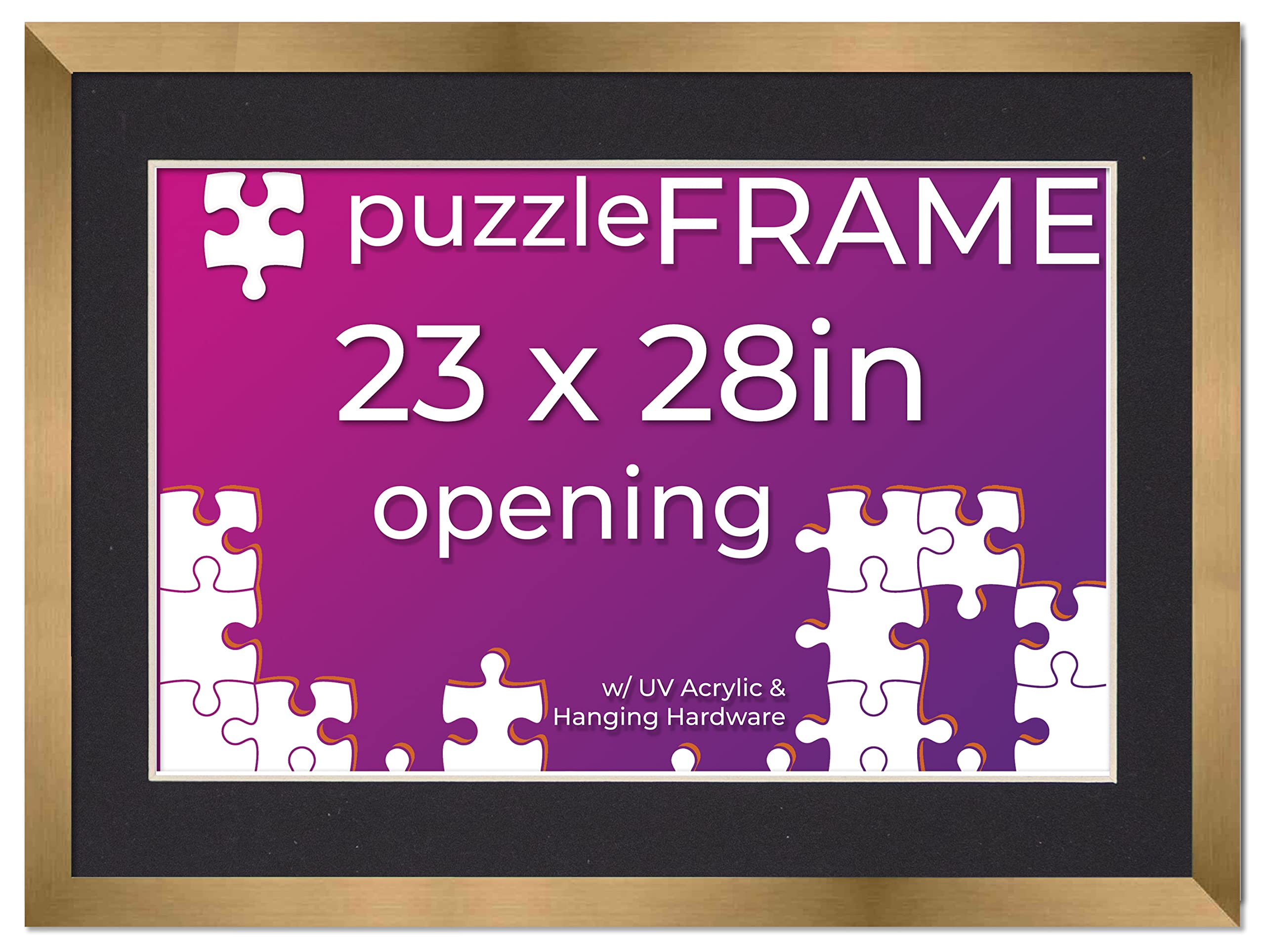 23x28 Jigsaw Puzzle Frame Kit with Puzzle Glue Sheets, Bronze Wood Frame & Black Mat - Complete DIY Puzzle Display Solution for Home Decor, Gifts, and Wall Art | Includes UV Acrylic, Backing & Hanging Hardware