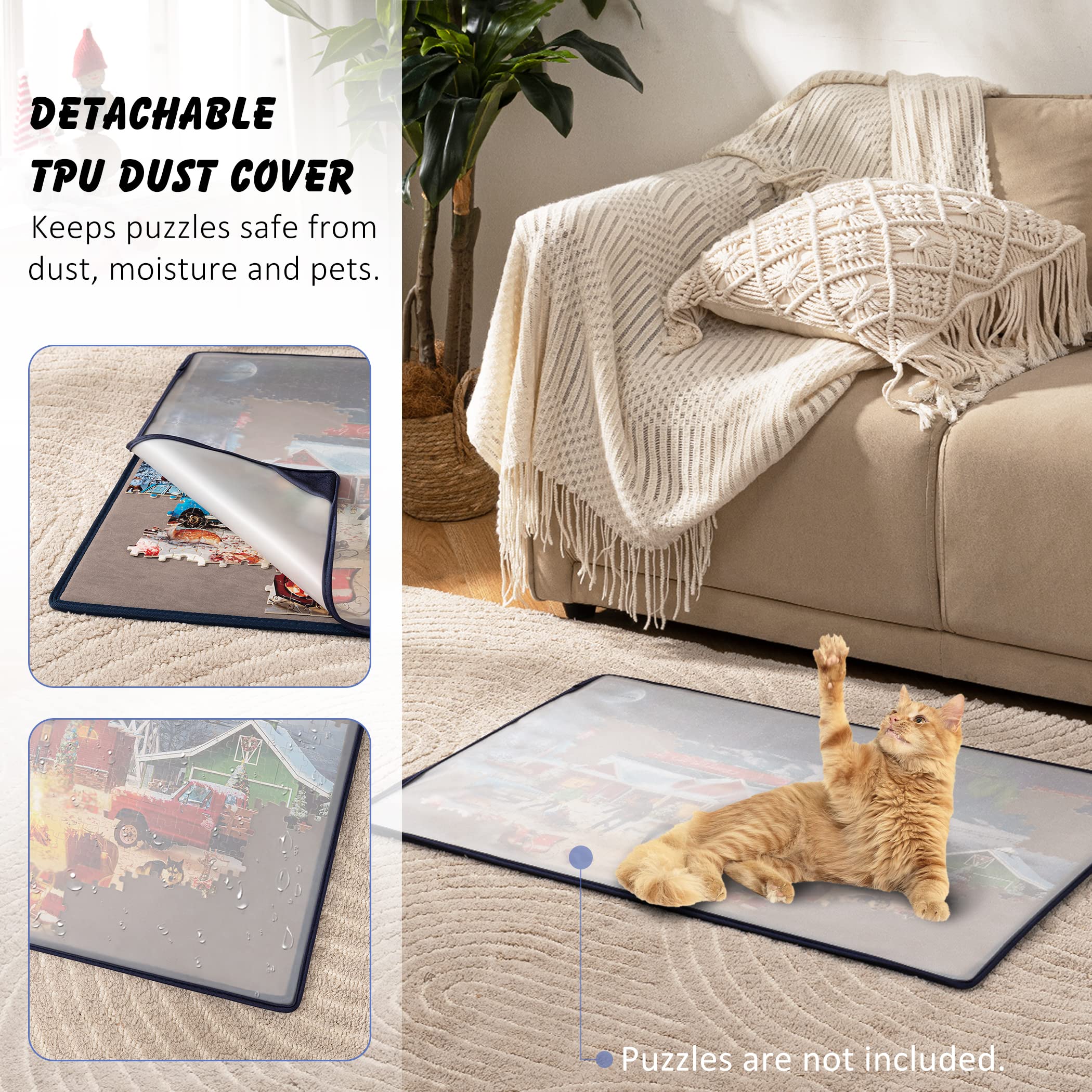 Premium Tektalk Jigsaw Puzzle Board with 6 Sorting Trays - Portable Puzzle Mat with Dustproof Cover for 1000-Piece Puzzles (30.7×20.9 Inches, Gray) - Non-Slip Surface for Easy Assembly & Storage - Perfect for Family Game Nights, Travel & Home Organization