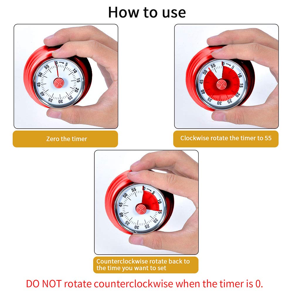Magnetic Kitchen Timer - No Battery Required Digital Countdown Cooking Timer for Baking, Cooking & Meal Prep - Red