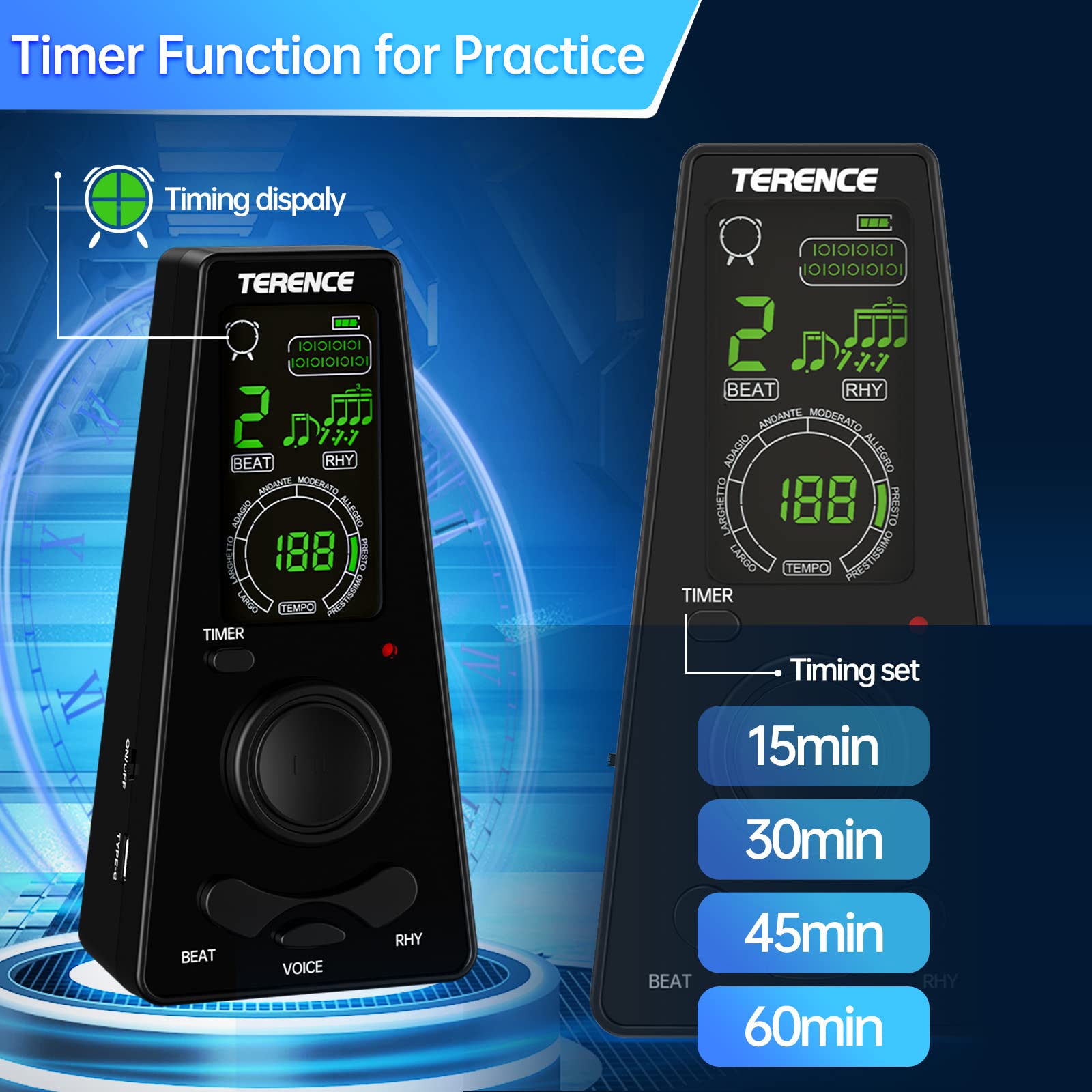 Digital Metronome with Timer - Electronic Tuner for Piano, Guitar, Violin & Musical Instruments | Adjustable BPM & Beat Settings | Perfect for Practice, Studio & Live Performances