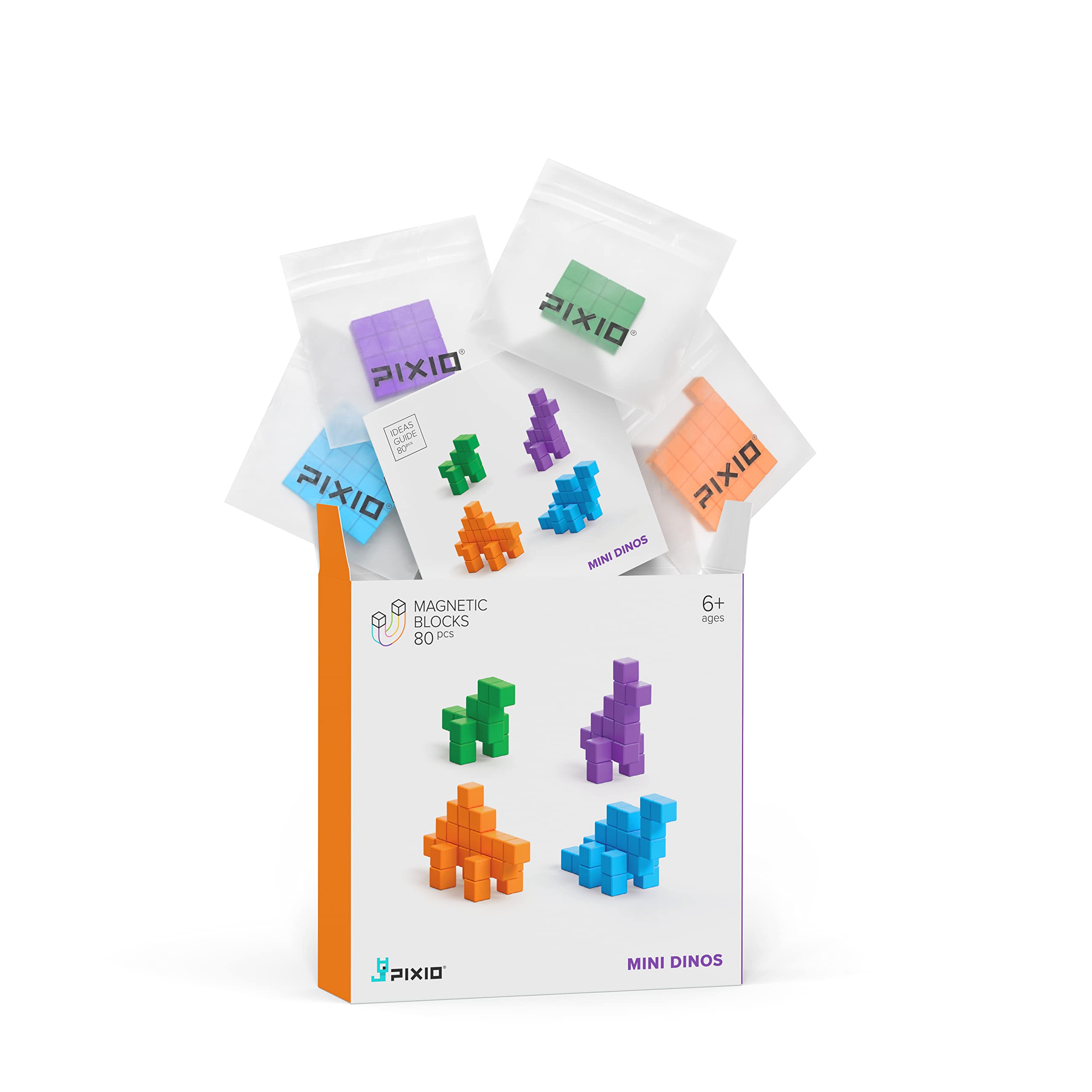 PIXIO Mini Dinos - 88pcs Magnetic Pixel Art Building Blocks for Kids, STEM Learning Toys with Dinosaur Figures, Creative Arts & Crafts Educational Toys for Boys & Girls - Perfect for Classroom, Birthday Gifts & Indoor Playtime