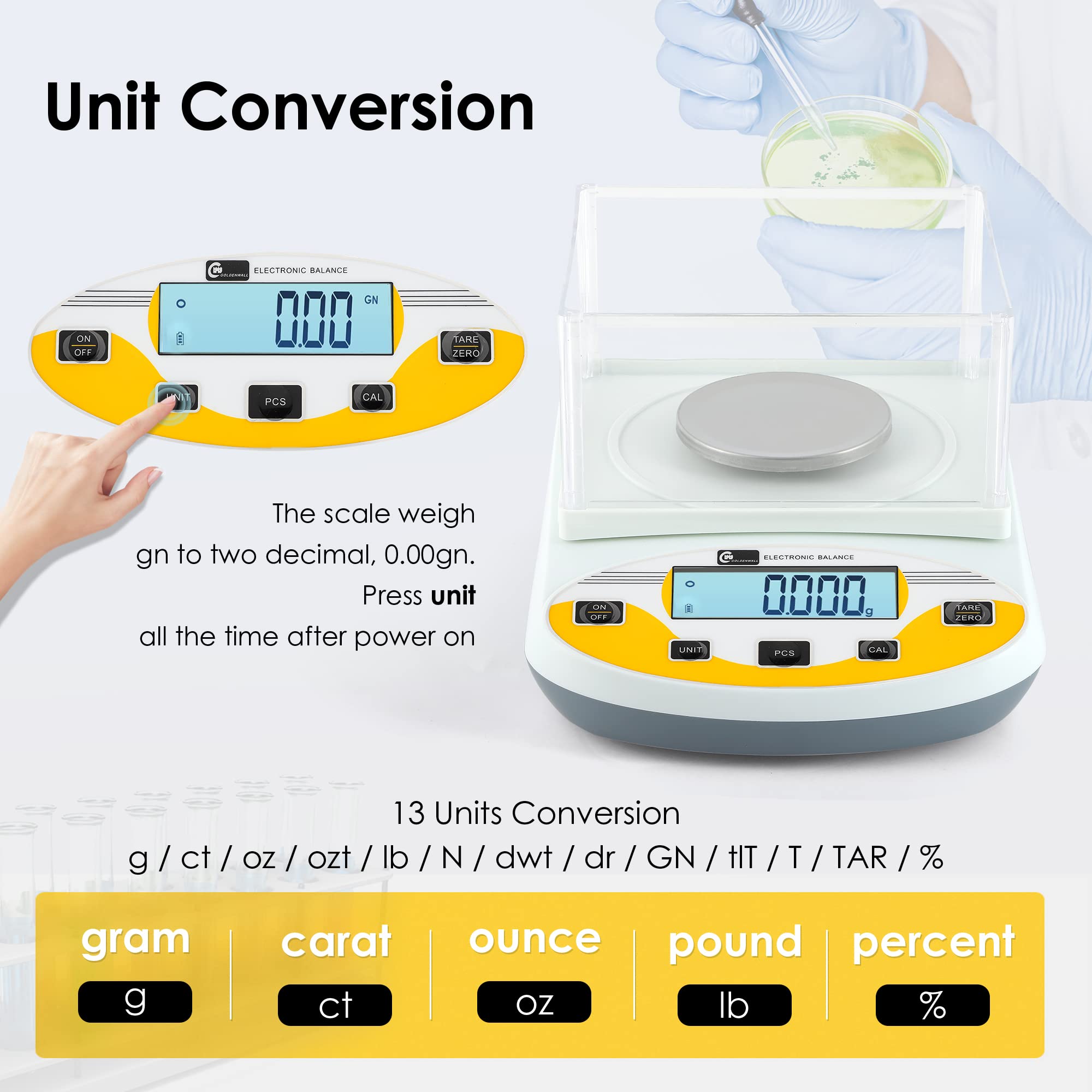 CGOLDENWALL 500g x 0.001g Precision Digital Analytical Balance - Lab Scale for Jewelry Weighing, Scientific Research & Chemistry Experiments | High Accuracy Electronic Scale with Calibration & 110V Power (Ideal for Laboratories, Pharmacies & Jewelry Stores)