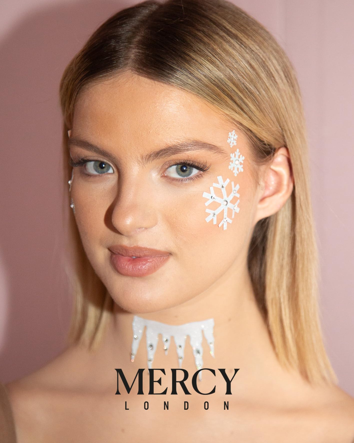 Mercy London Ice Queen Face Jewels - Frozen Costume Accessories with Stick-On Face Gems for Halloween, Cosplay & Themed Parties | Glittering Rhinestone Headpiece for Elsa Costume & Winter Queen Looks