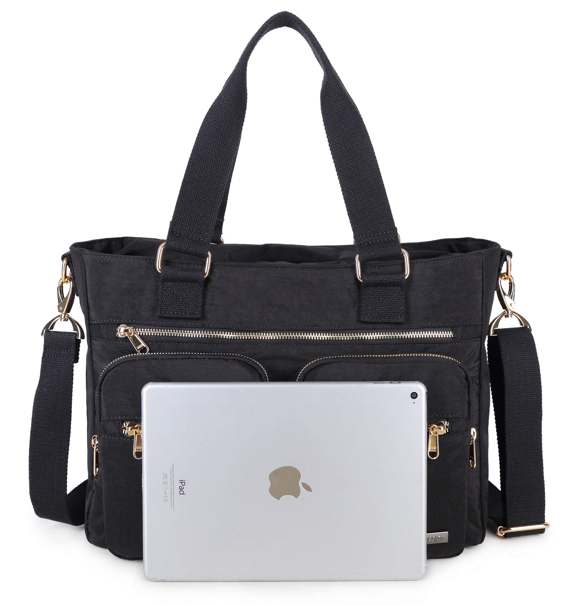 Crest Design Nylon Laptop Shoulder Bag for Women - Lightweight Tote Organizer with Multiple Pockets for Work, Travel, School & Daily Use - Perfect for Teachers, Nurses & Professionals