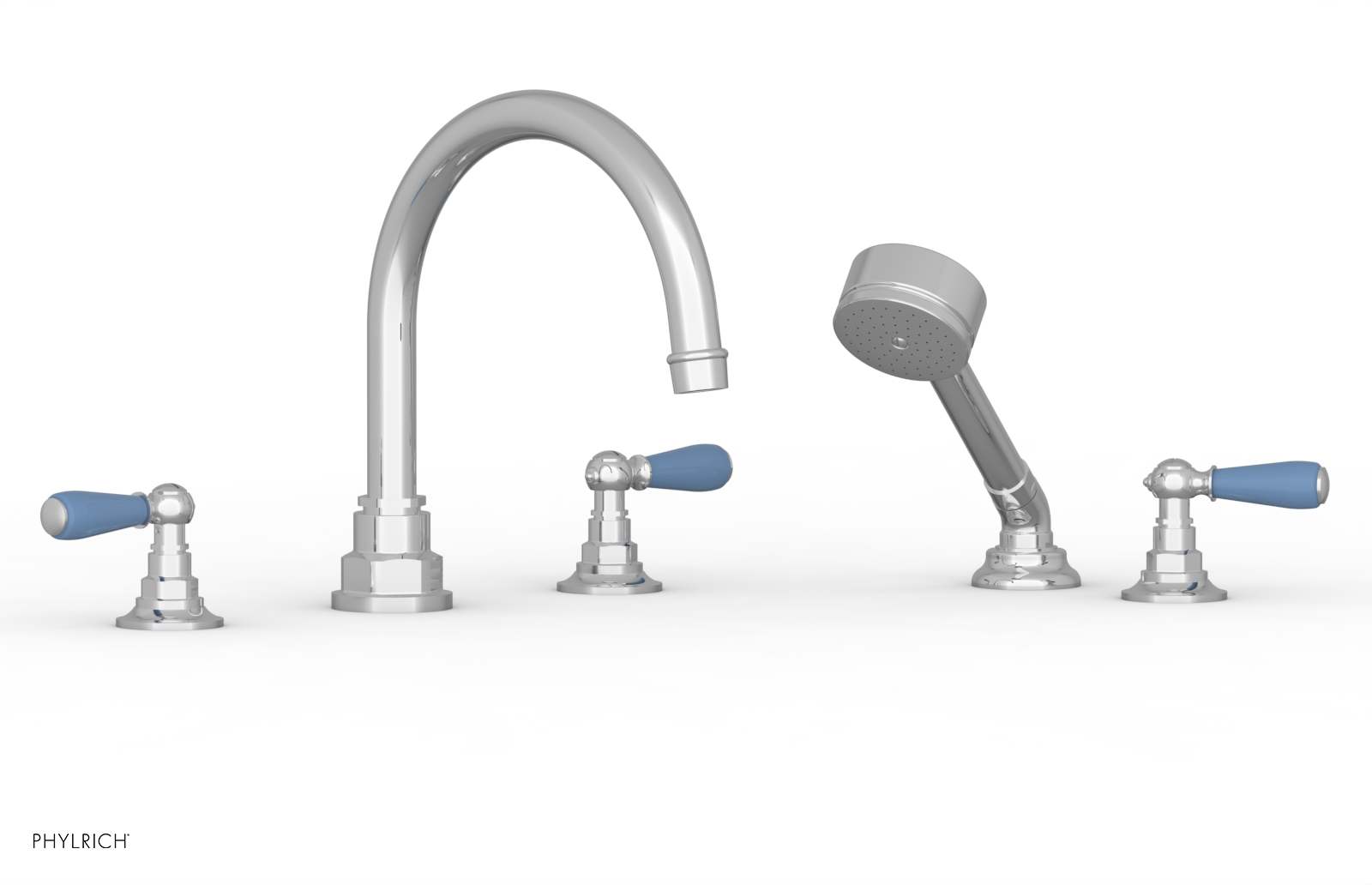 Jamestown Deck Tub Set with Hand Shower - Lever Handles & Light Blue Accents - 165