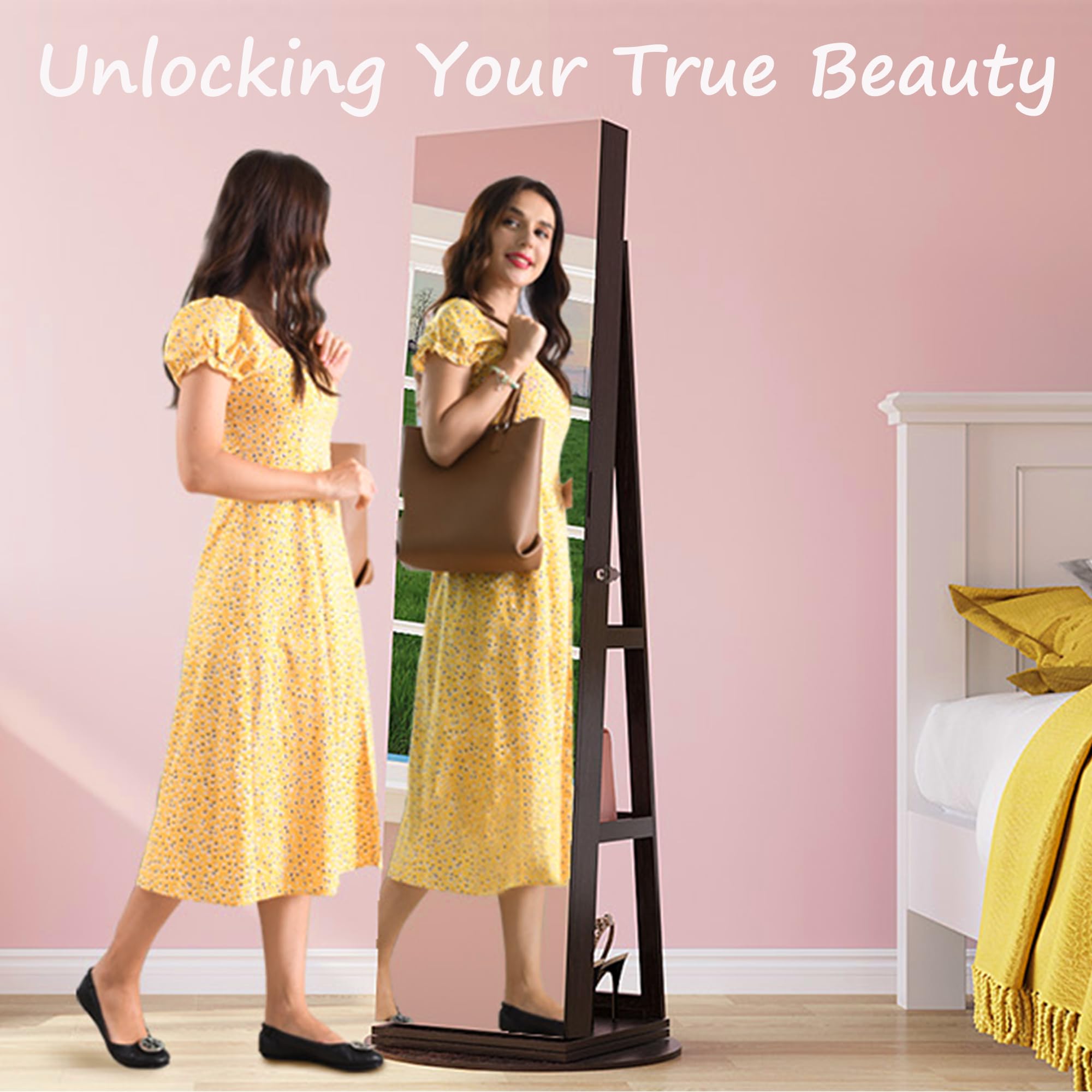 360° Rotating Jewelry Armoire with LED Lights - 63