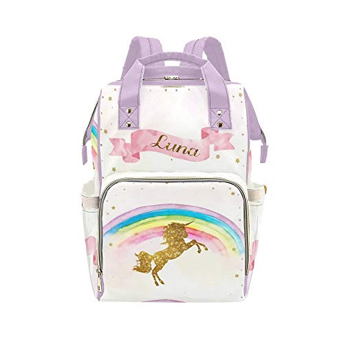 Custom Personalized Robot Unicorn Attack Purple Diaper Backpack - Monogrammed Nursing Baby Bag with Name, Waterproof Nappy Travel Daypack for Moms | Perfect Baby Shower Gift, Hospital Bag & Everyday Use