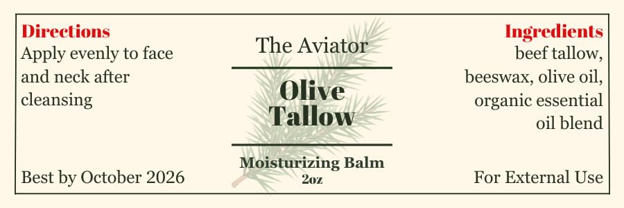 100% Grass-Fed Beef Tallow Moisturizing Balm - Natural Organic Face Cream with Pine Essential Oil, Olive Oil & Beeswax - 2oz Nourishing Skin Care for Sensitive Skin, Dry Hands & Chapped Lips - Perfect for Nighttime Routine, Travel & Winter Skin Protection