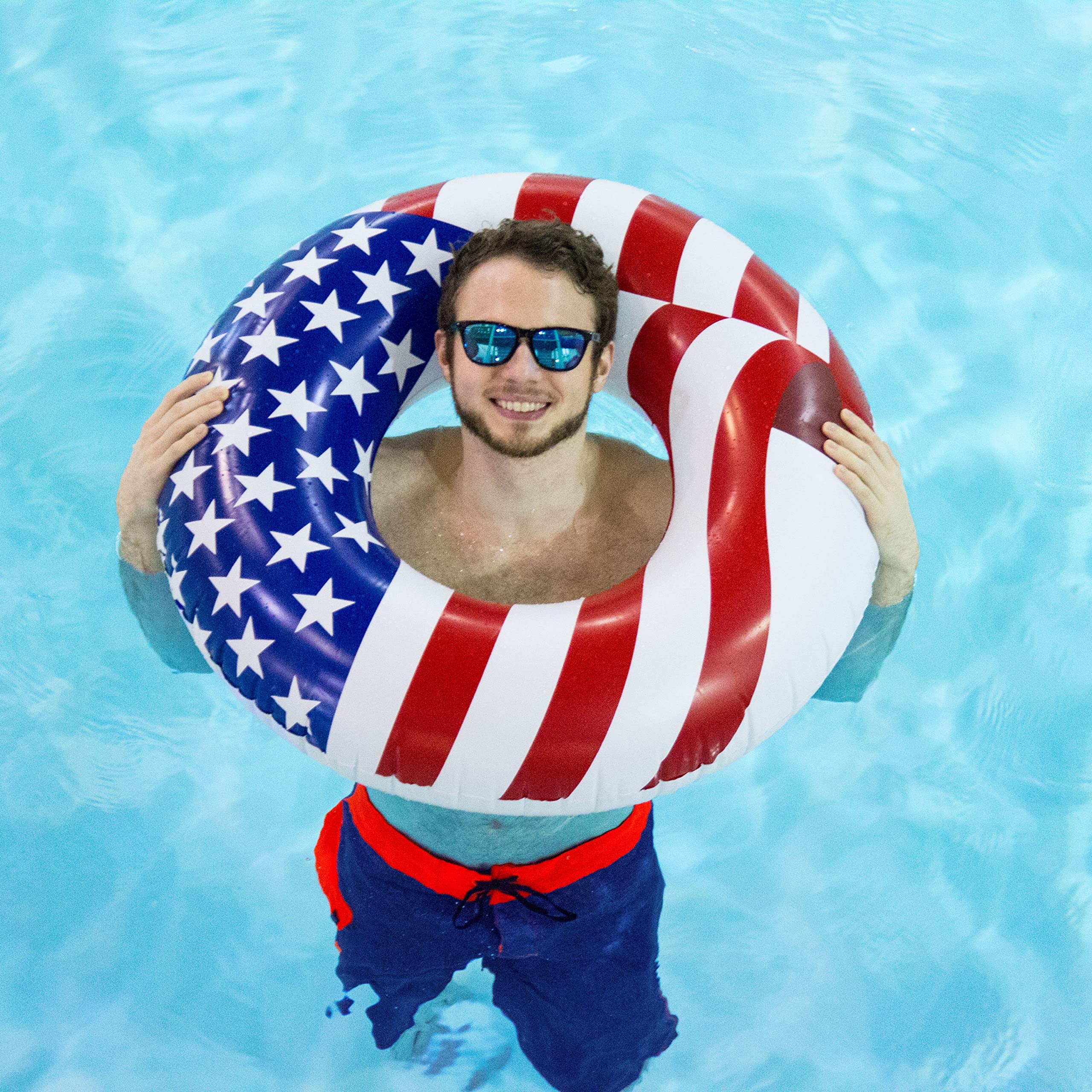 Patriotic American Flag Inflatable Pool Float - Swimline Round Lounge Tube for Kids & Adults, Perfect for Swimming Pools, Lakes, and Summer Relaxation