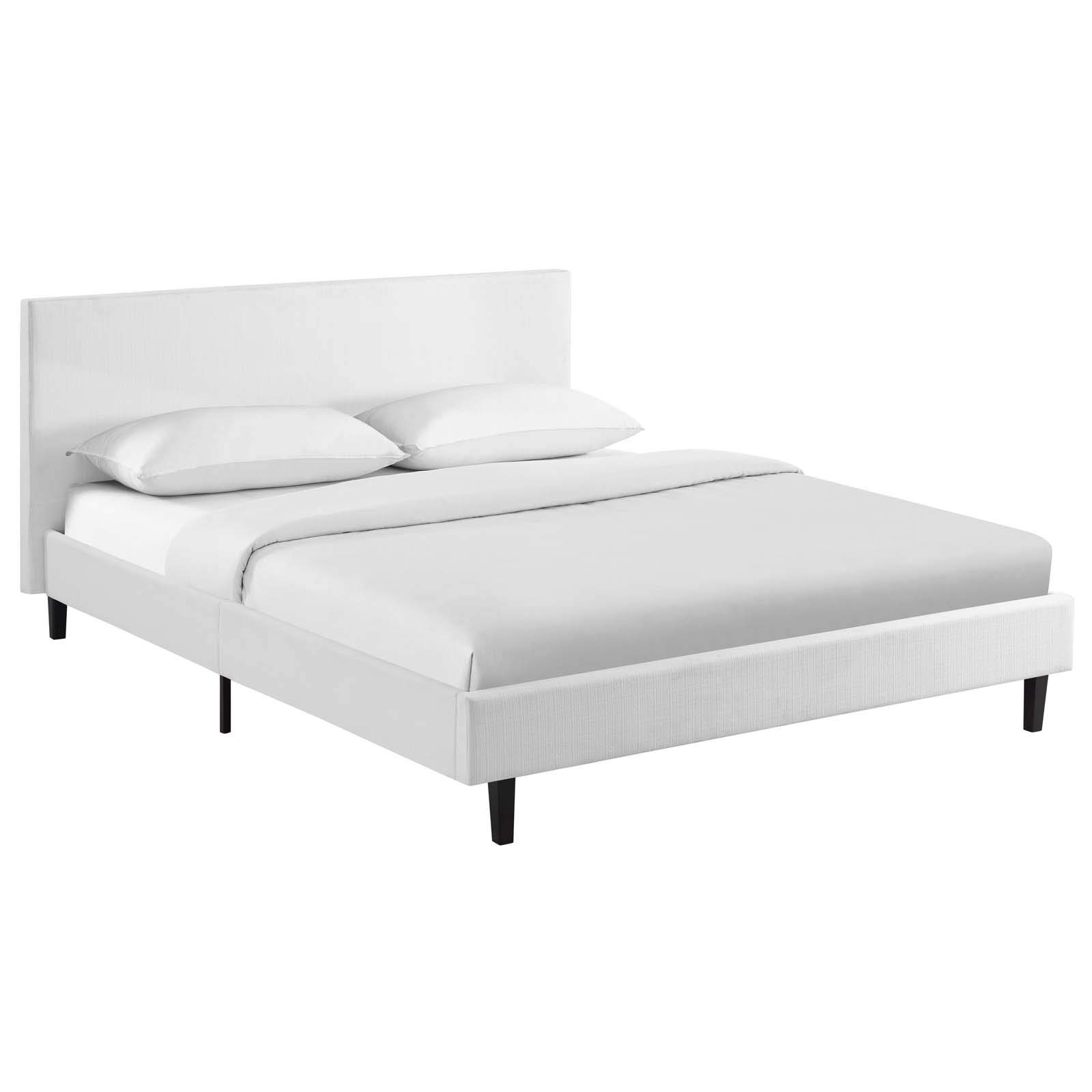 Modern Contemporary Urban Design Full Size Platform Bed Frame with Fabric Upholstery in White - Perfect for Small Bedrooms, Apartments & Modern Home Decor