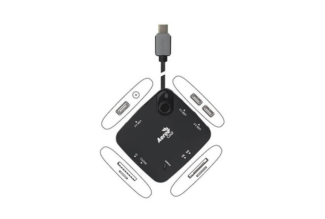 AeroCool Essential USB C Hub with SD Card Reader, 3.5mm Audio Jack & Power Delivery - Perfect for MacBook Pro, iPad Pro & Windows Laptops