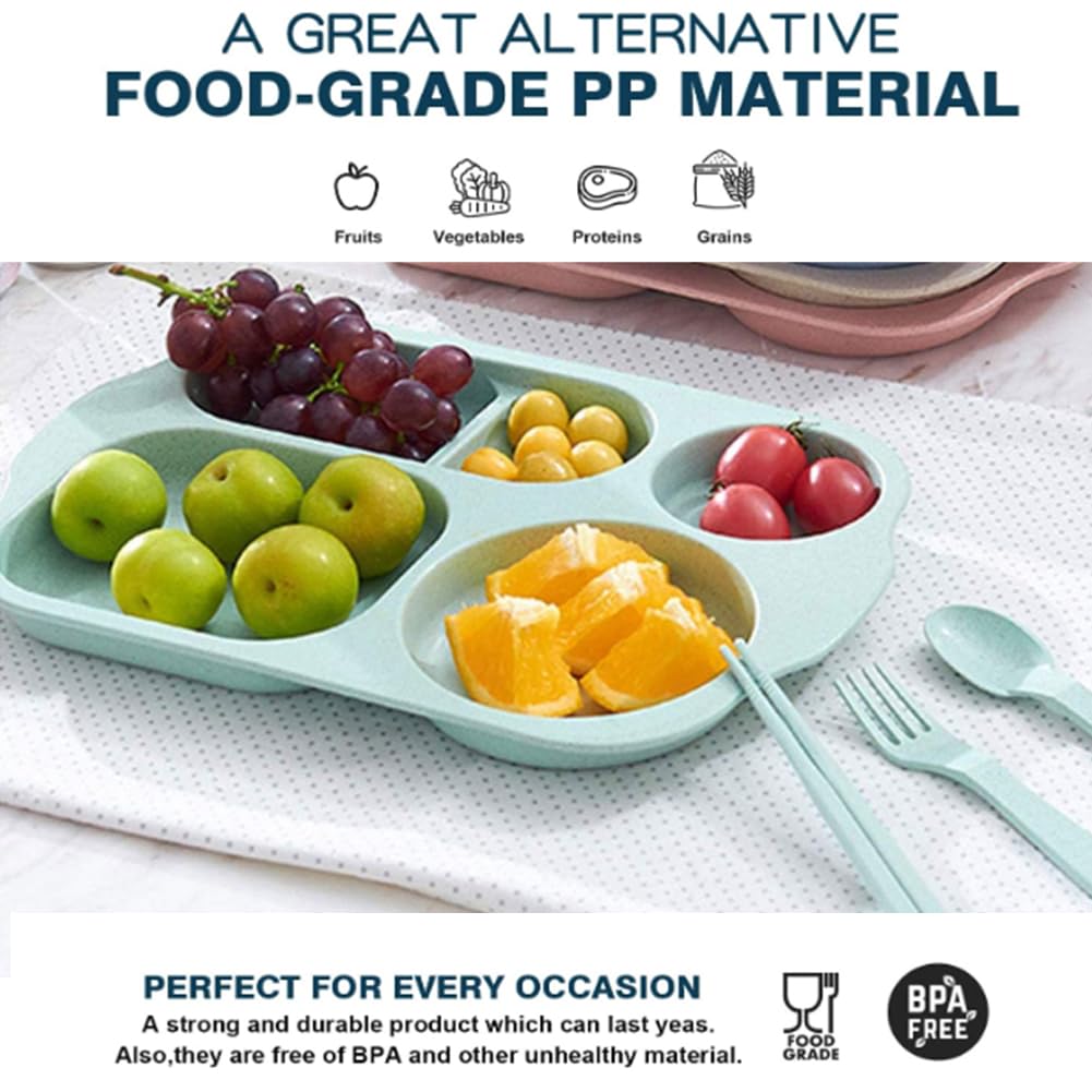 RUIBOLU 12 Inch Wheat Straw Divided Plates - BPA Free Unbreakable Compartment Plates for Kids & Adults, Reusable Portion Control Dinner Plates for Healthy Eating, Perfect for School Lunches, Picnics & Family Meals