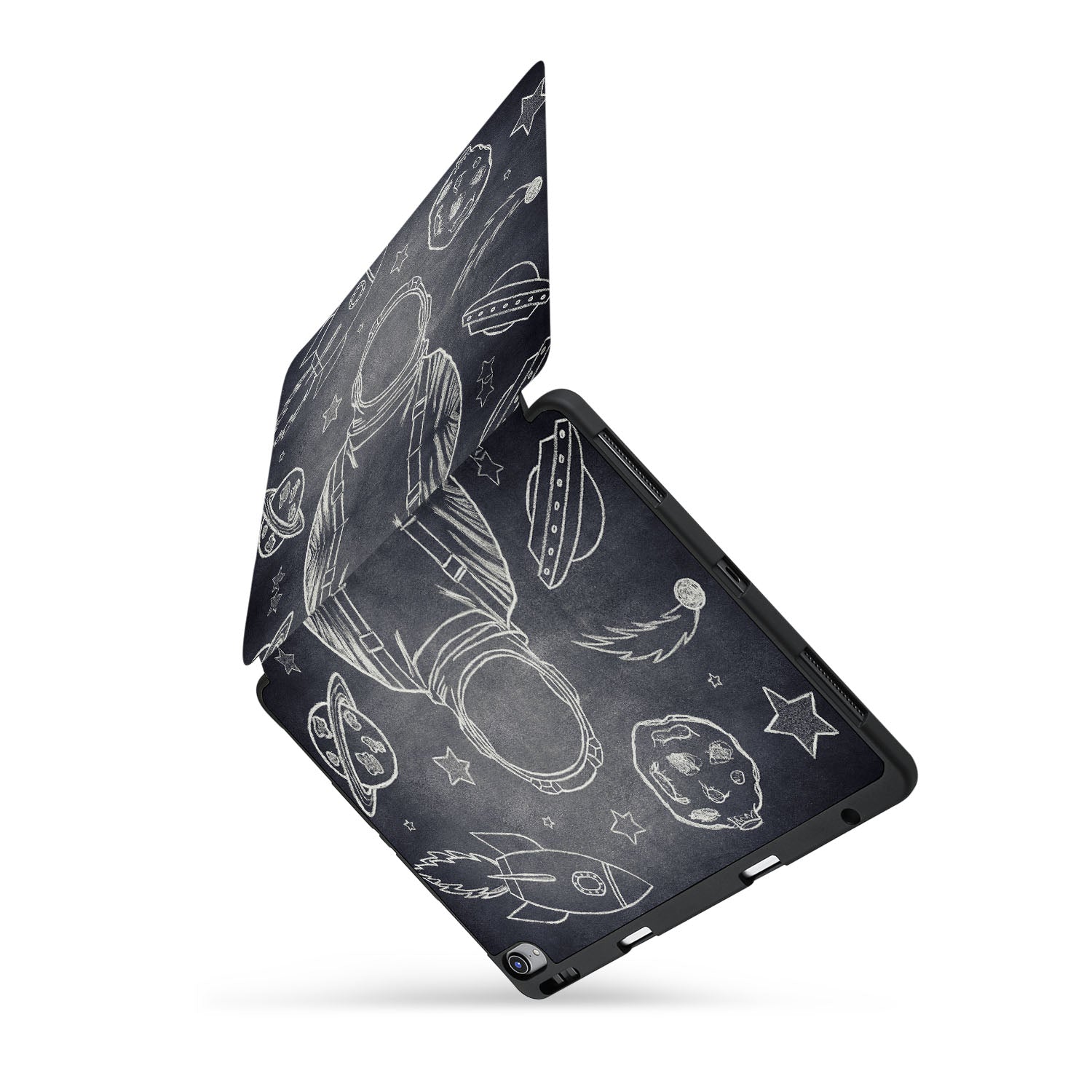 Premium iPad Trifold Case with Astronaut Space Design - Slim Protective Cover for iPad Air/Pro, Perfect for Work, Travel & School