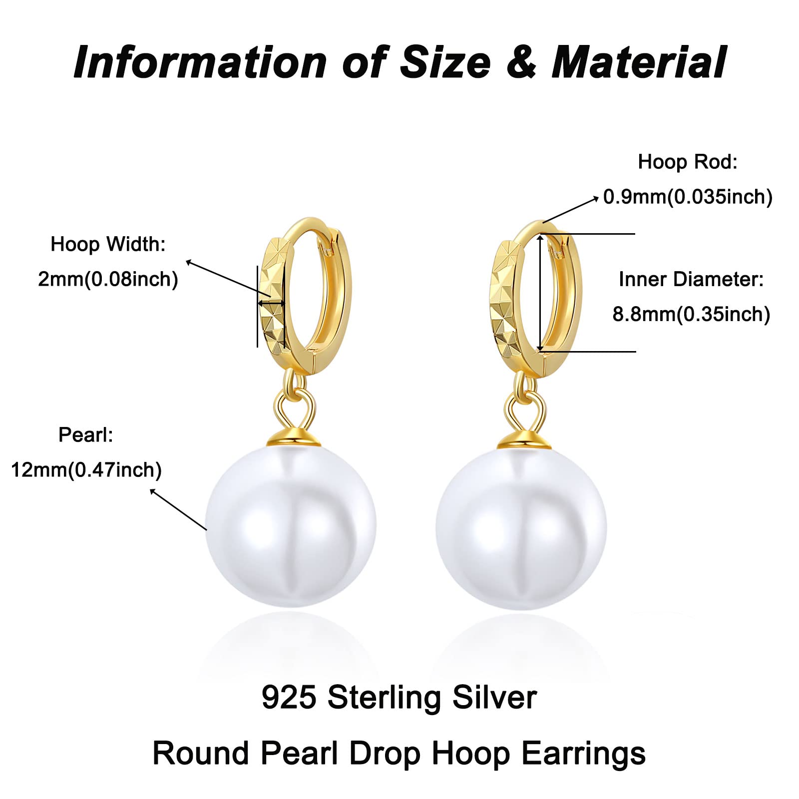 Lantine Elegant 925 Sterling Silver Baroque Pearl Drop Huggie Hoop Earrings for Women - Hypoallergenic Dangle Earrings with White Irregular Pearls - Perfect for Weddings, Parties & Everyday Wear