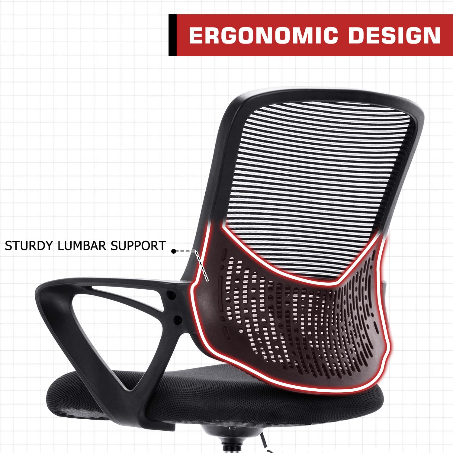 Ergonomic Mid-Back Mesh Drafting Chair - Adjustable Height Office Chair with Lumbar Support, Armrests & Foot Ring for Standing Desks - Black Stool for Artists, Architects & Counter Height Workspaces