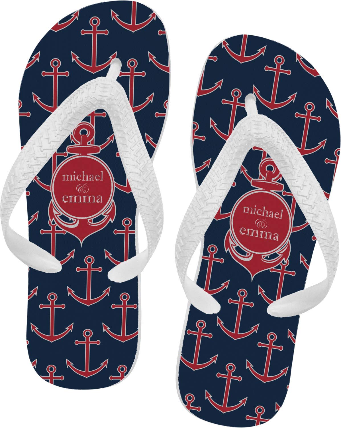 Custom Personalized All Anchors Flip Flops for Men & Women - Large Size Beach Sandals for Summer Vacation, Pool Party & Outdoor Activities