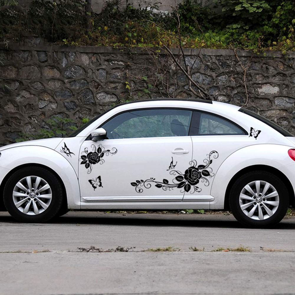 GiftCity Car Decal Stickers - 1 Set Butterfly & Flower Vinyl Decals for Car Body, Universal Auto Stickers (Black) | Perfect for Car Decoration, Window Art, and Personalizing Your Vehicle