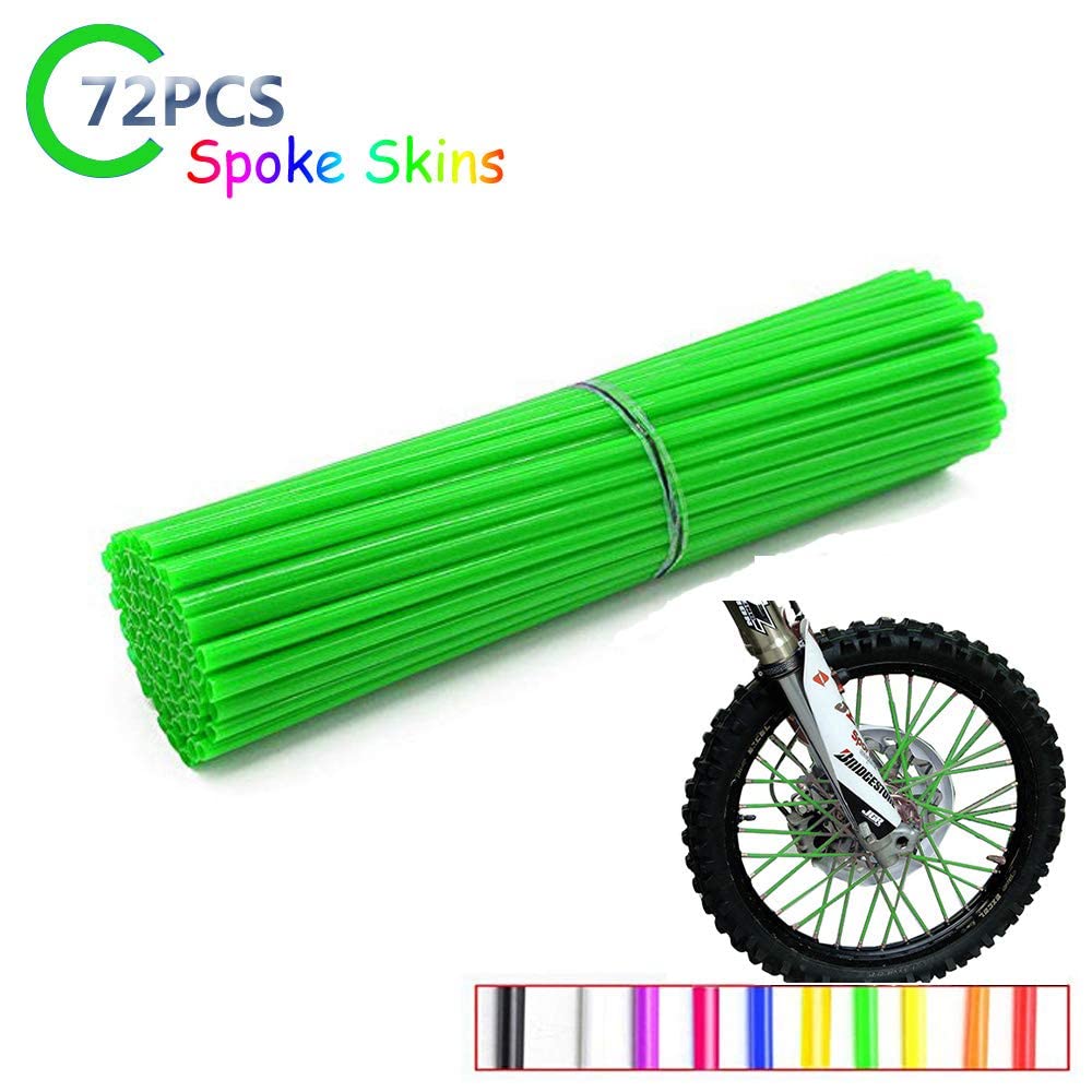 72 PCS Universal Spoke Skins Motorcycle Wheel Covers - Colorful Protective Trim Wrap for Dirt Bikes, Compatible with Yamaha Kawasaki Suzuki (Green) - Enhance Style & Protection for Off-Road Adventures