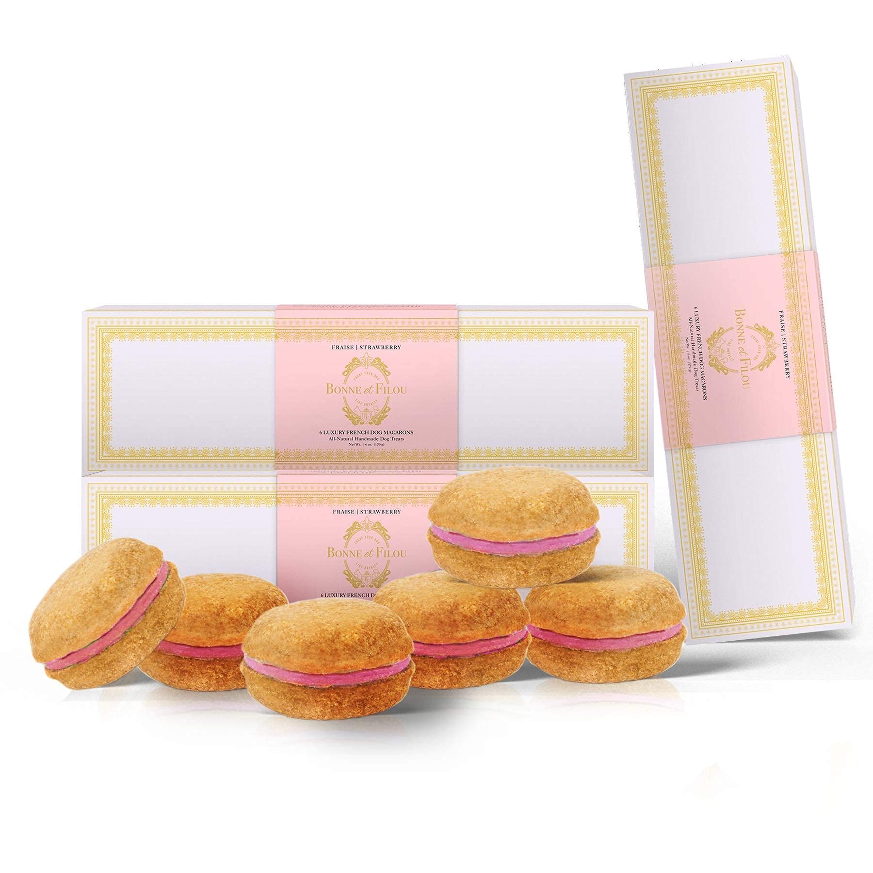 Bonne et Filou Easter Dog Treats - Strawberry Flavored Cupcakes, 18 Count Bulk Gift Pack | Macaron Style Cakes | Healthy Human-Grade Snacks for Medium & Large Breed Dogs | Perfect for Easter Celebrations, Training Rewards & Special Occasions